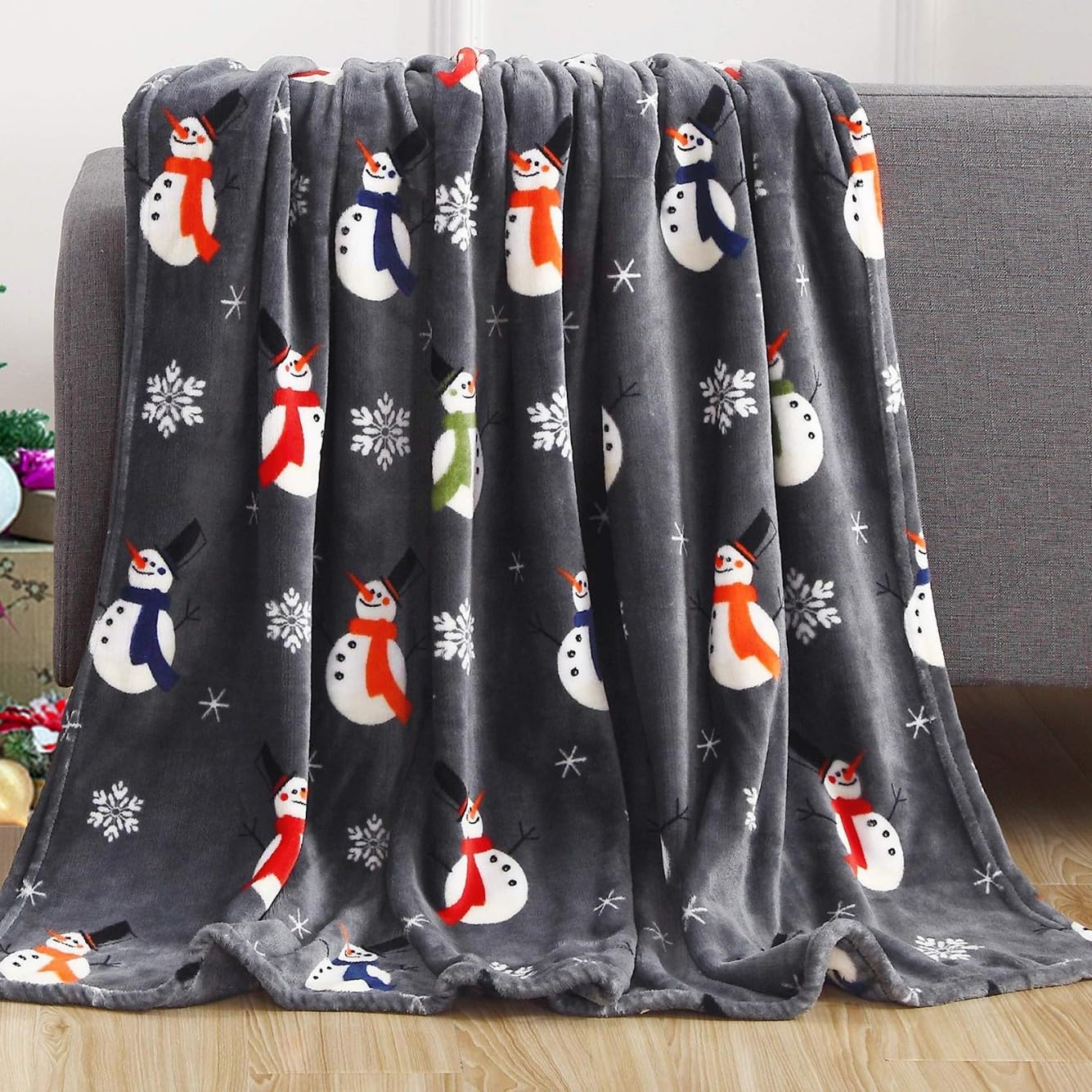 Hixingo Manta de Franela para Sofa y Cama, Impresiones Navidad Suave Invierno Mantas Polar, Colcha de Microfibra Cálida, Colchas Mantas para Cama (Gris Oscuro,220x240cm)