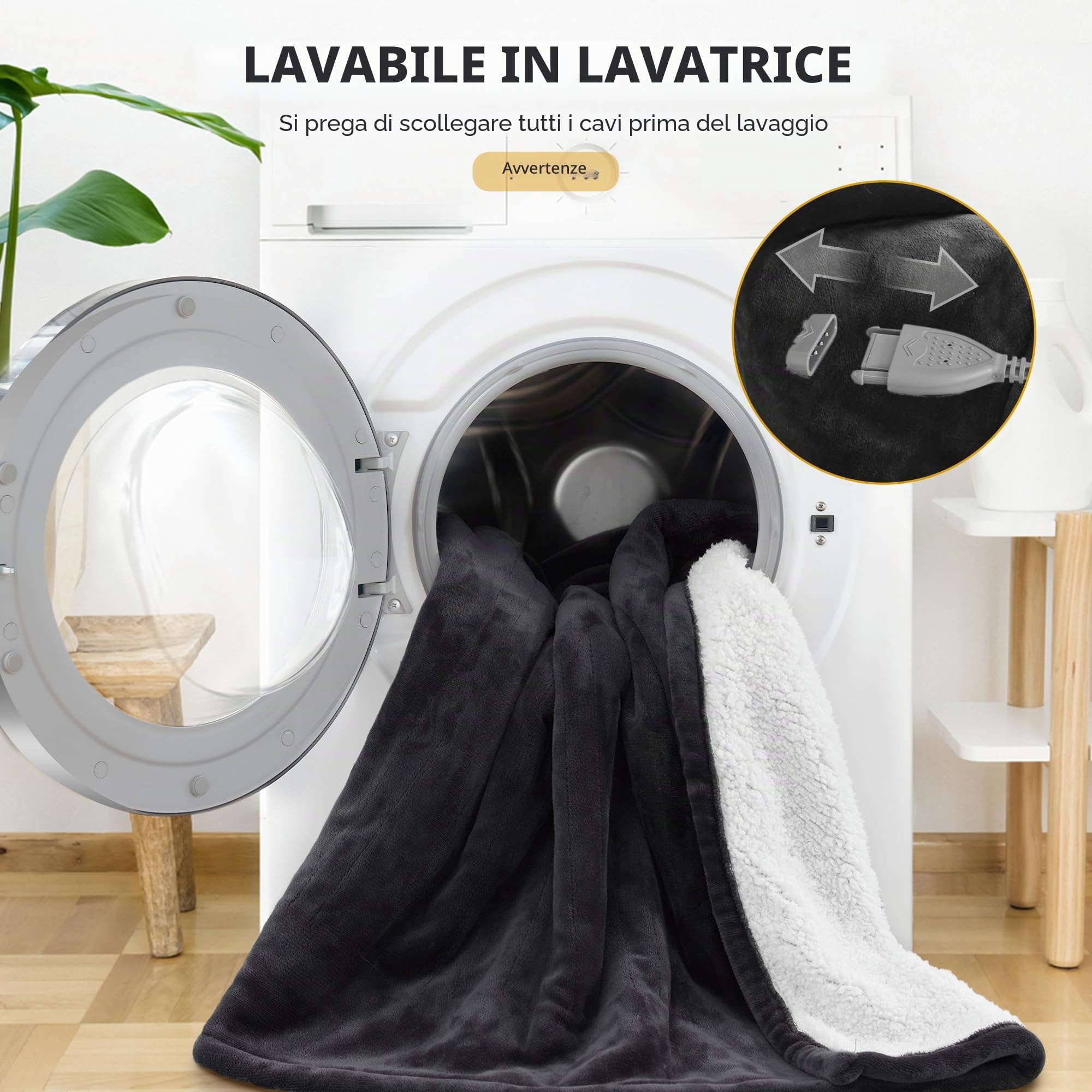Coperta Elettrica Matrimoniale Flanella Sherpa 150x200cm, Grigio 6 Impostazioni di Calore, Da 1 a 10 ore di auto-off, Riscaldamento rapido, Protezione contro il Surriscaldamento