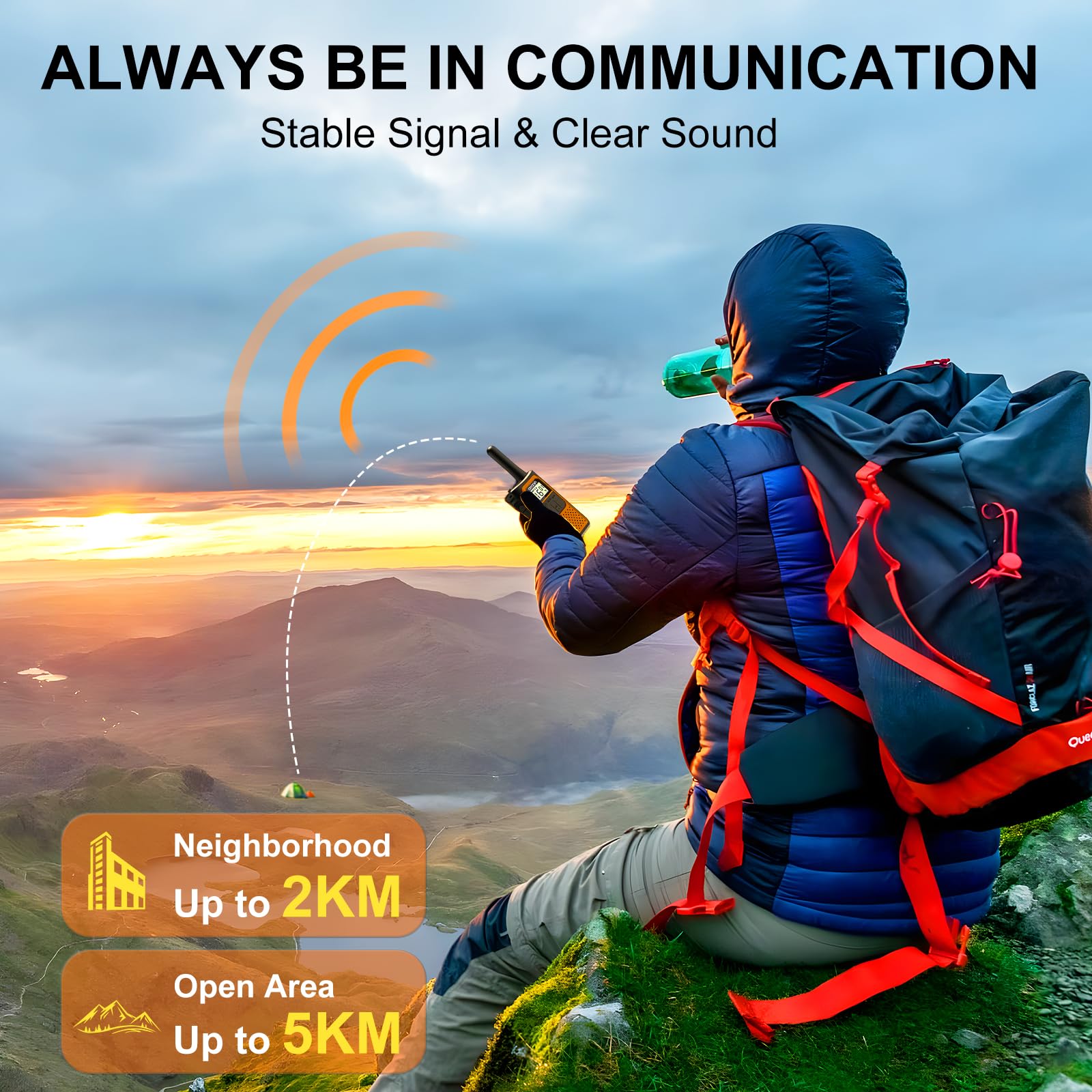 AWANFI Walkie Talkies for Adults Kids, 4 Pack Rechargeable Walkie Talkies with 1200mAh Battery, Long Range 16 Channels Radios, Walky Talky with USB-C Cable, VOX-Hands free for Outdoor Camping Hiking — view 5