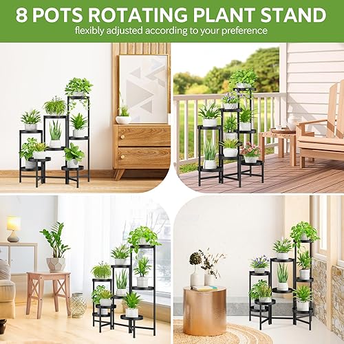 Miniatura 4 de LASZOLA Soporte de metal para plantas de 8 niveles para interiores y exteriores, soporte de esquina plegable para múltiples plantas, estante