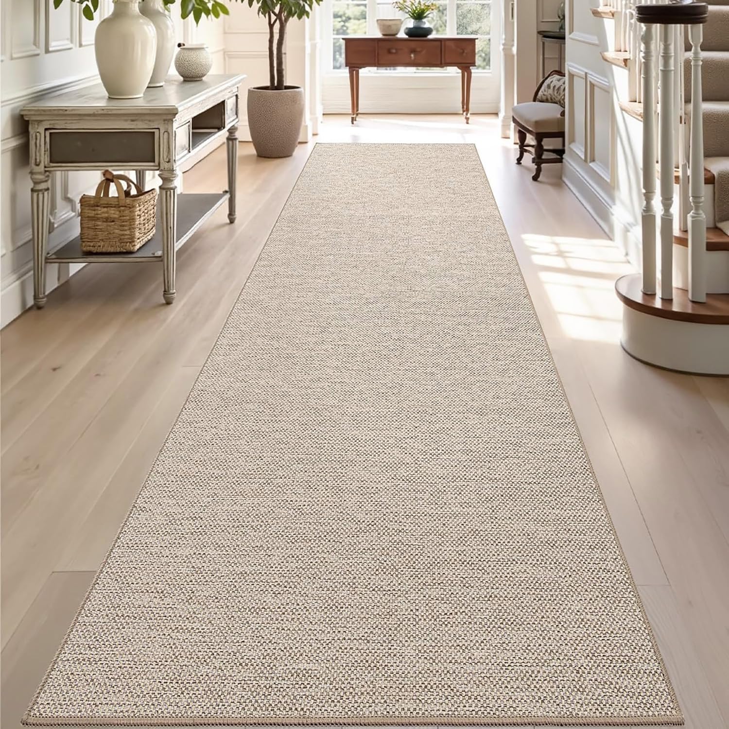 DEXI Tapis Couloir 60 x 210 cm, Dessous en Caoutchouc Antidérapant, Paillasson Absorbe l'humidité, Facile à Nettoyer, pour Porte Entree Interieur, Cuisine, Beige | polyester, dos en caoutchouc, couloir, cuisine, buanderie, entrée