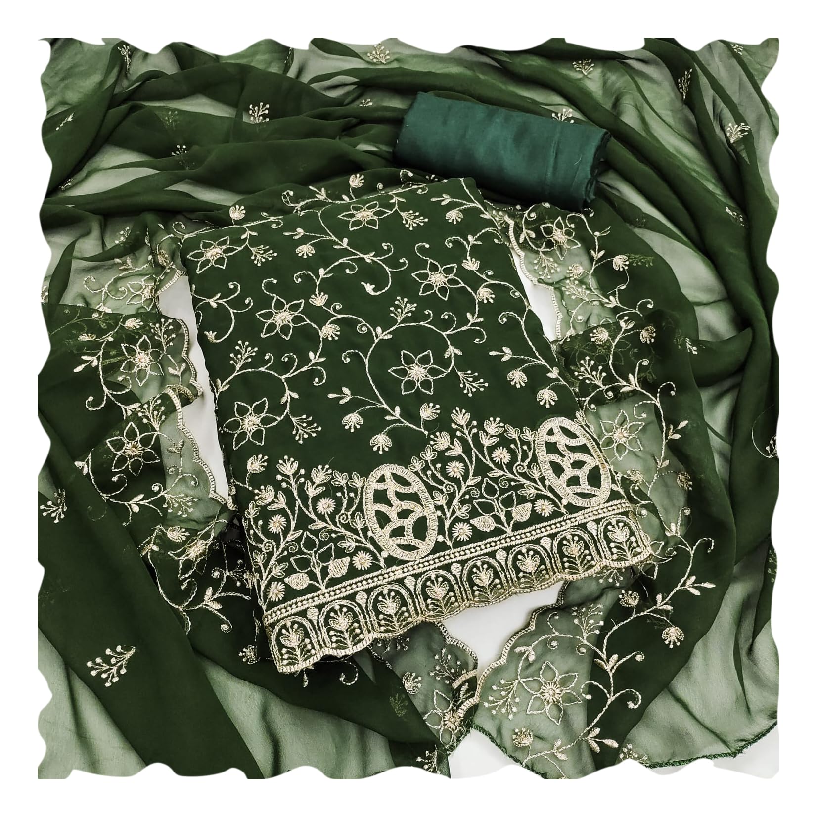 Women's Georgette Unstitched Dress Material with Embroidered work Indian Ethnic Wear Dress Traditional Salwar Kameez Fabric Ladies Clothing Floral and Dupatta Set-image-22
