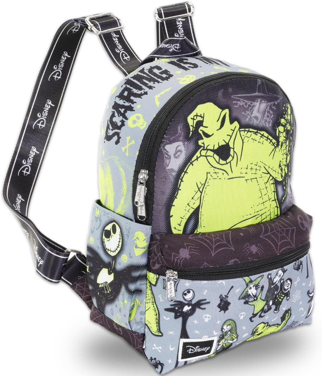 Disney Nightmare Before Christmas Backpack Purse - Bundle with 13" Oogie Boogie Nightmare Before Christmas Mini Backpack with Front Pocket, Water Bottle | Oogie Boogie Backpack for Women