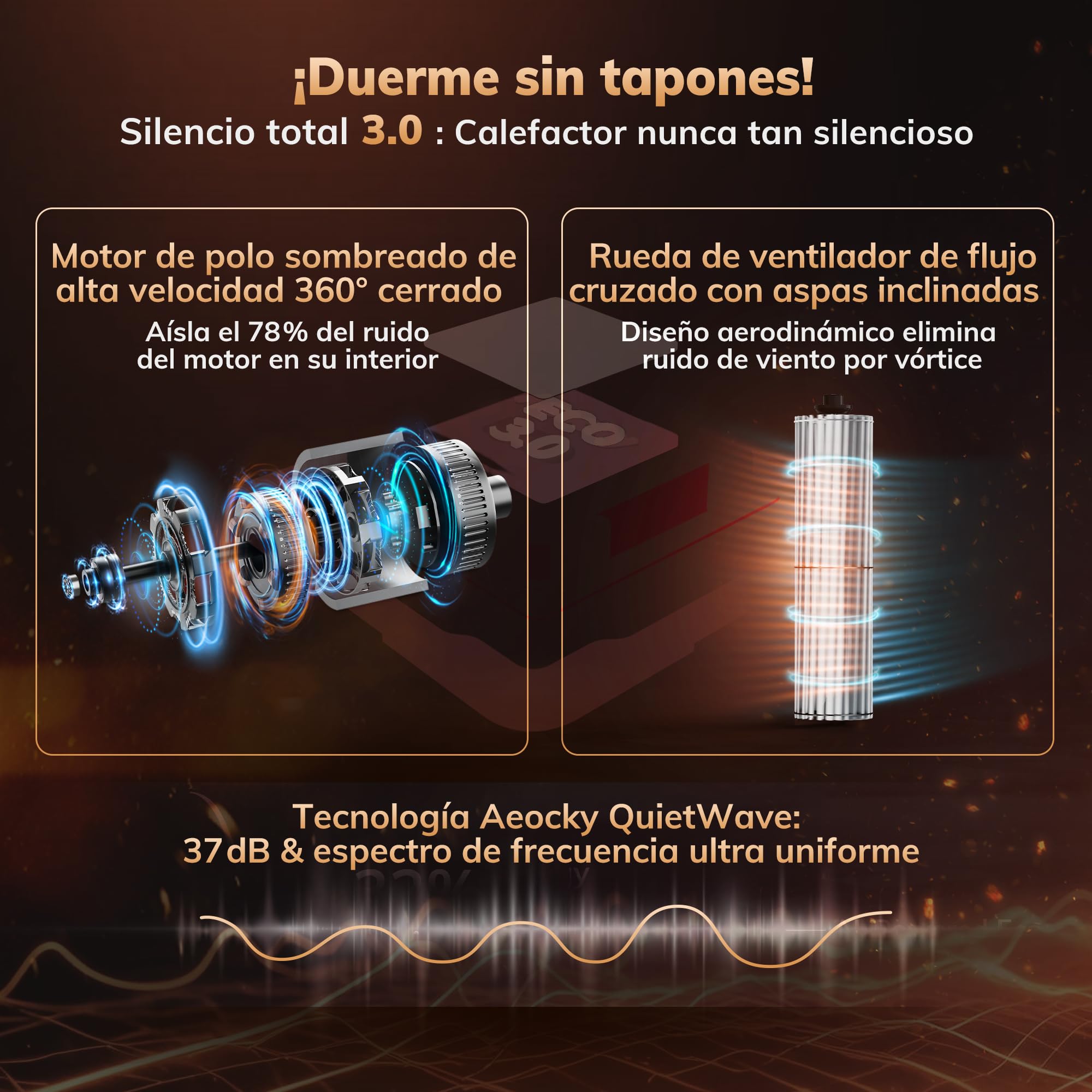 AEOCKY Calefactor de 3.ª generación con termostato IA, calefactor eléctrico PTC de 1800 W para interiores con control remoto, oscilación de 70°, dormitorio, habitación y hogar