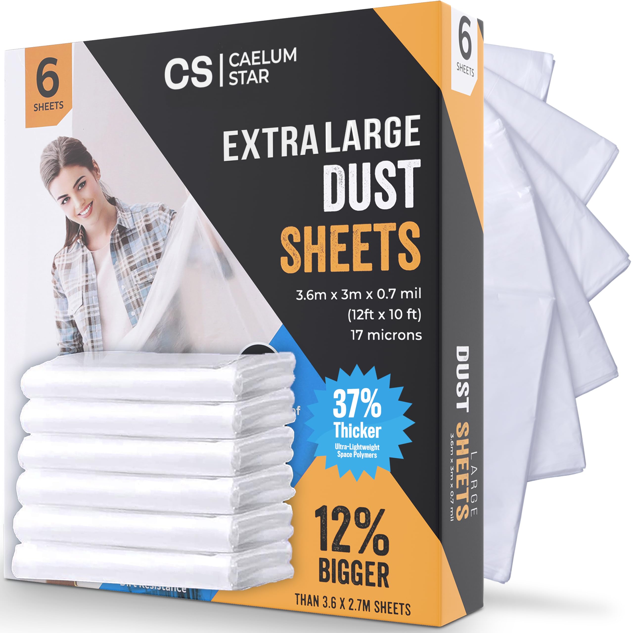 Buy CS 6 Pack Extra Large Plastic Dust Sheets for Decorating 3.6 x 2.7m