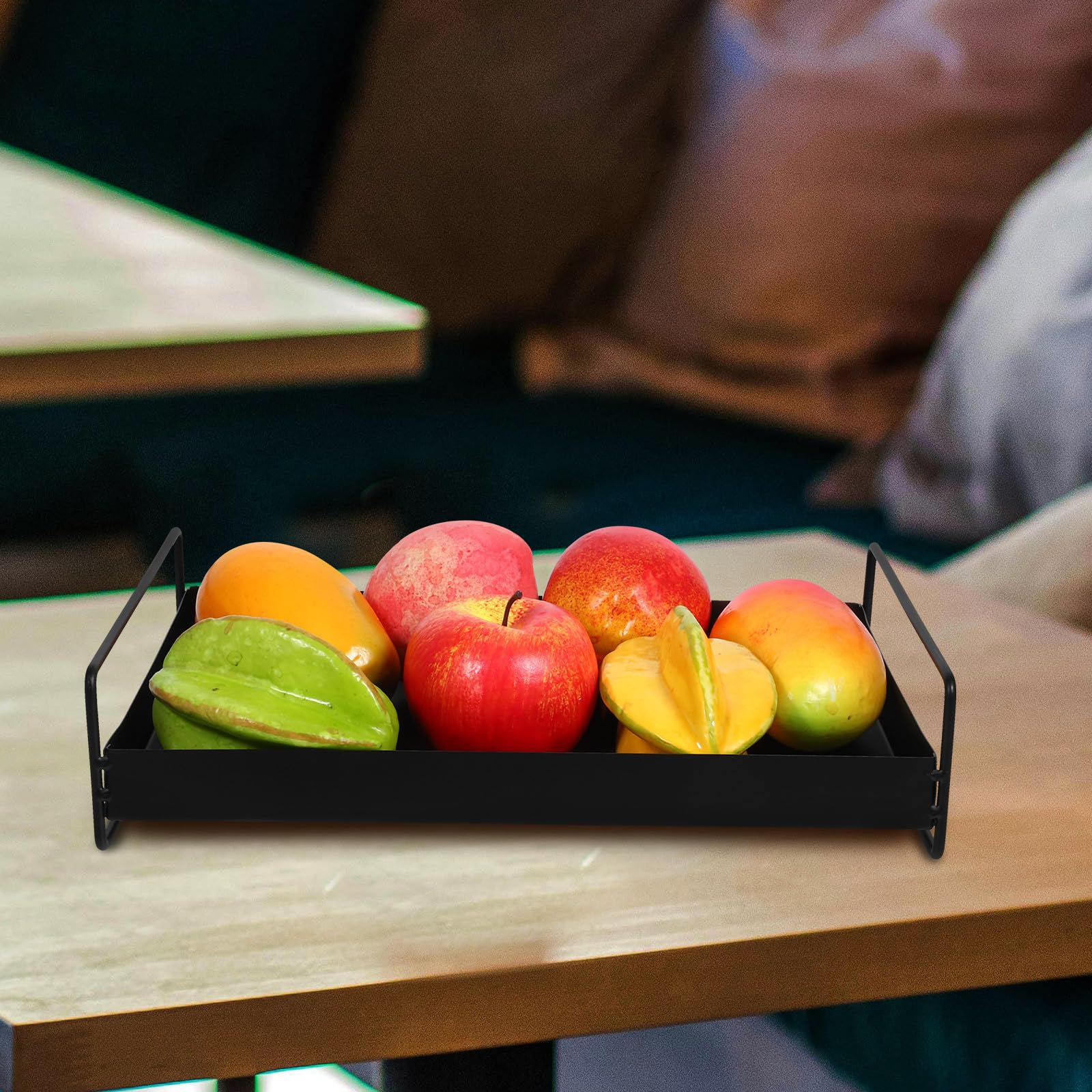 Mipcase Bandeja Metálica Rectangular para Servir con Asas Bandeja para Fruta y Aperitivos Plato Decorativo Negro para Mesa de Centro y Joyero 1 Unidad