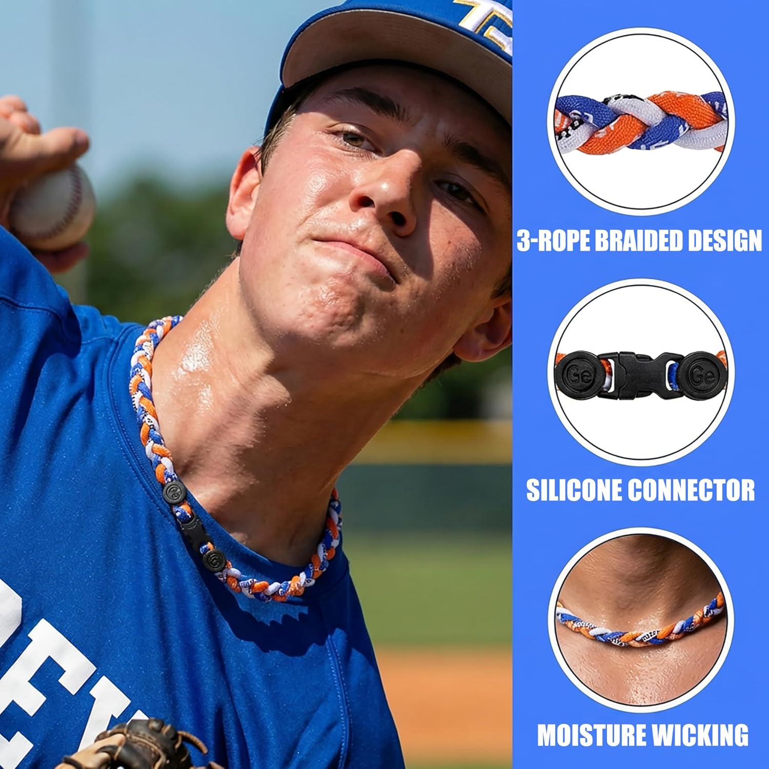 18 Inch Baseball Necklaces Three Braided Rope Tornado Men Women Baseball Sports Necklace, Ideal Accessories for Baseball Teams and Enthusiasts - Image 3
