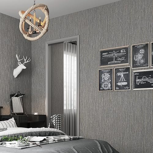 Miniatura 6 de Papel pintado de Haimin con textura de paja de 24" x 393" en tela, papel de contacto marrón, papel pintado de lino texturizado, papel pintado de