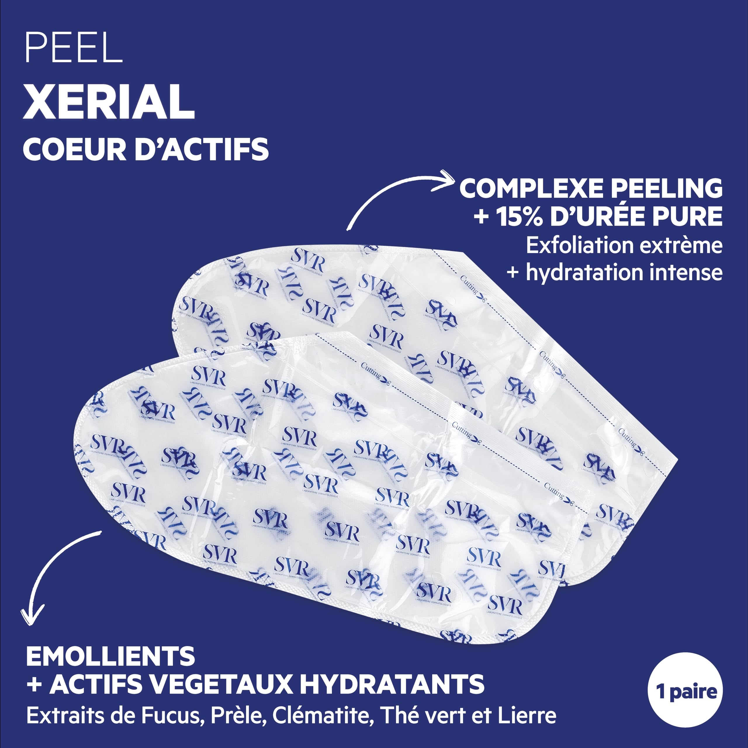 SVR - Xérial Peel - Masque exfoliant pieds - Peeling intensif anti-callosités - Pour pieds secs et abîmés - Urée 15%, acides glycolique et lactique, extraits végétaux - 2 chaussettes