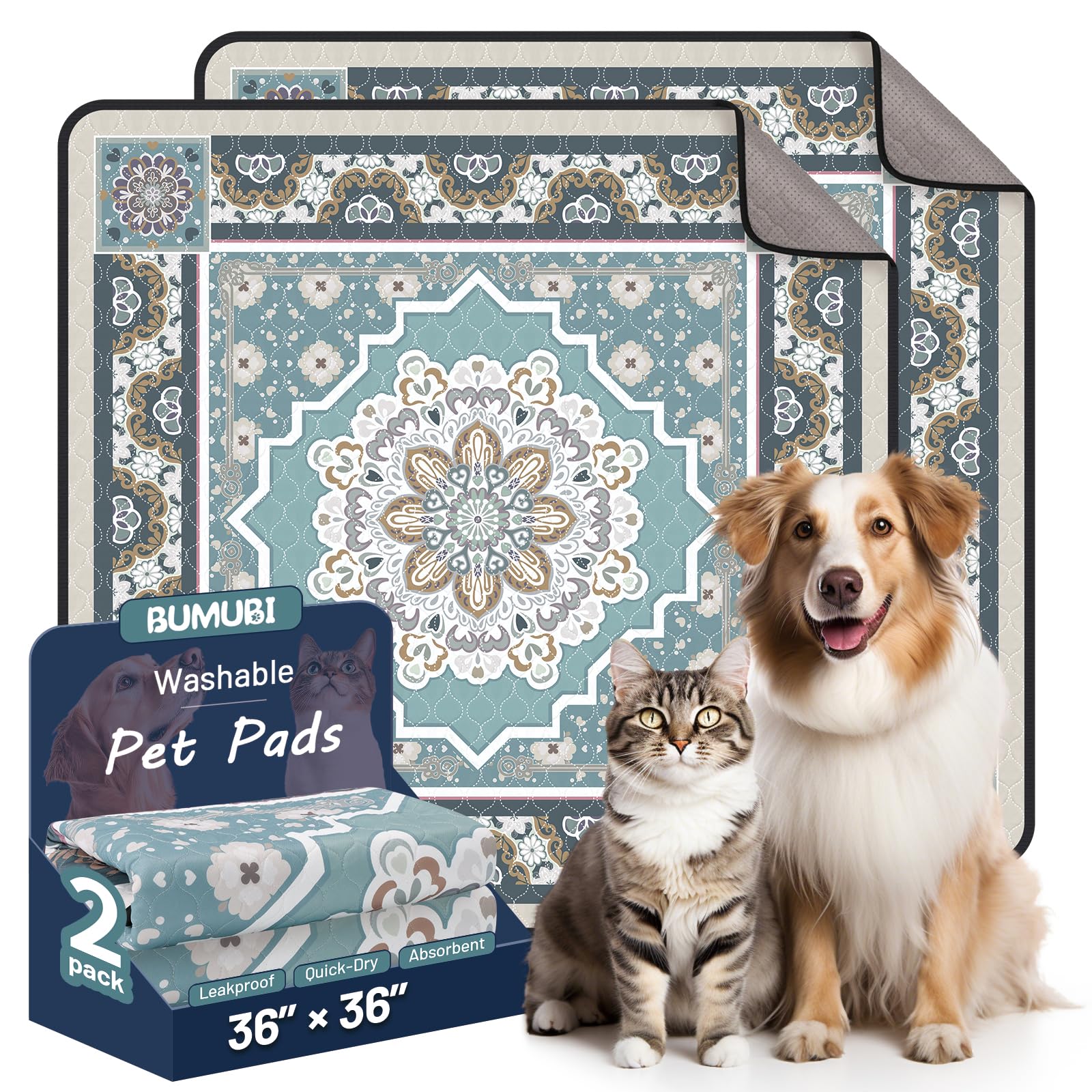 Photo 1 of BUMUBI Washable Pee Pads for Dogs,Super Absorbent Reusable Puppy Training Pads, Leak-Proof & Non-Slip,for Potty Training,Whelping,Crate & Playpen24x18in(Pack of 2) , Grayish Blue