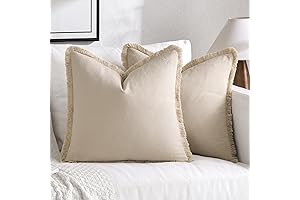 MIULEE Textured Throw Pillow Covers: Fringe and Chic Beige Elegance