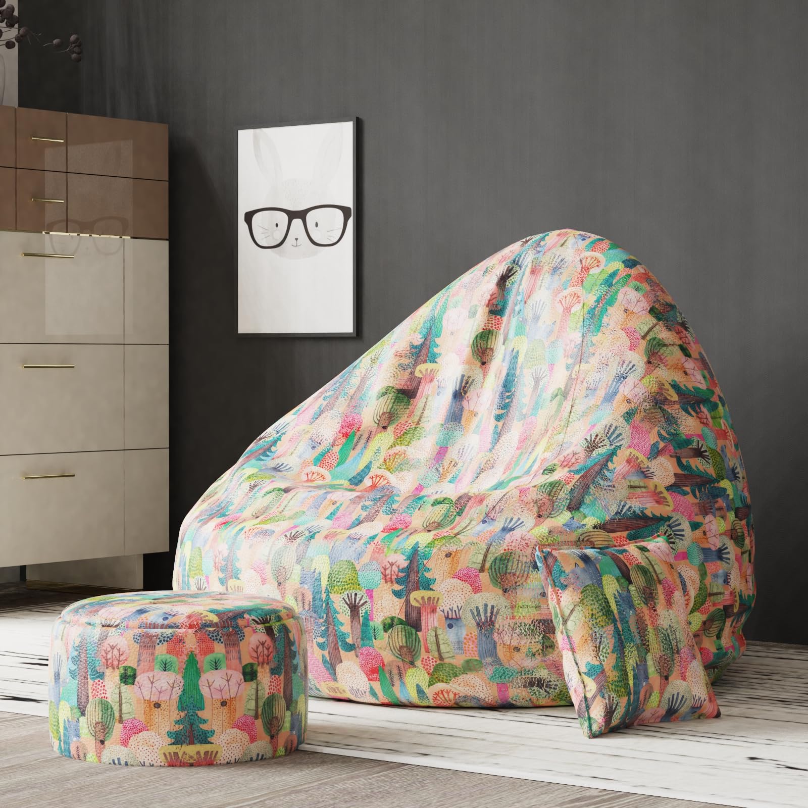BiggieBean Bag with Beans Filled XXXXXL Bean Bag- Full Printed Bean Bag Sofa with Cushion and Footrest - Official : Oreka Homes - Comfort Level : Advanced - (Theme : Serene Synergy)-image-24
