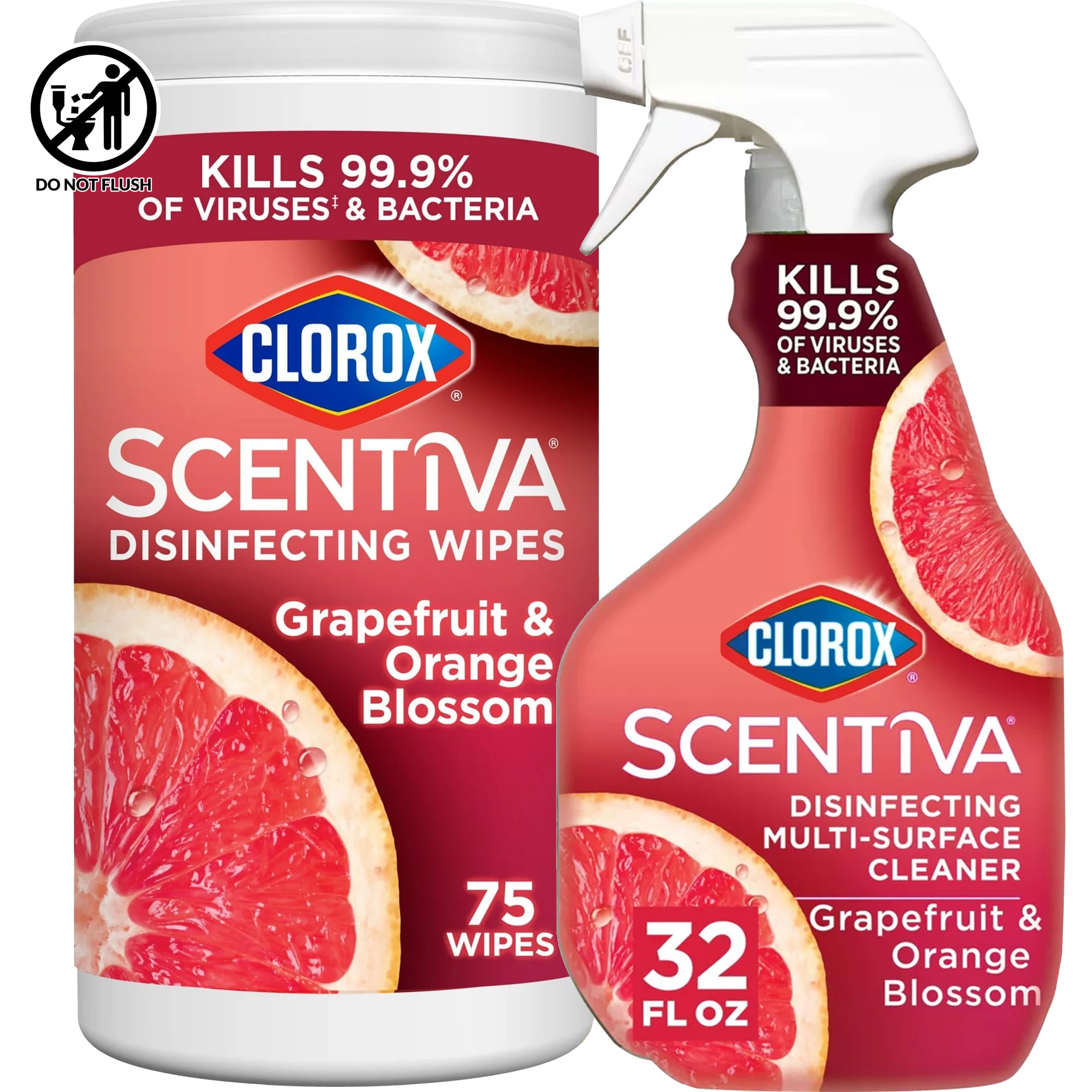 Limpiador desinfectante multisuperficies Scentiva Clorox en aerosol (947 ml) y toallitas desinfectantes (75 unidades), aroma a pomelo de Tahití