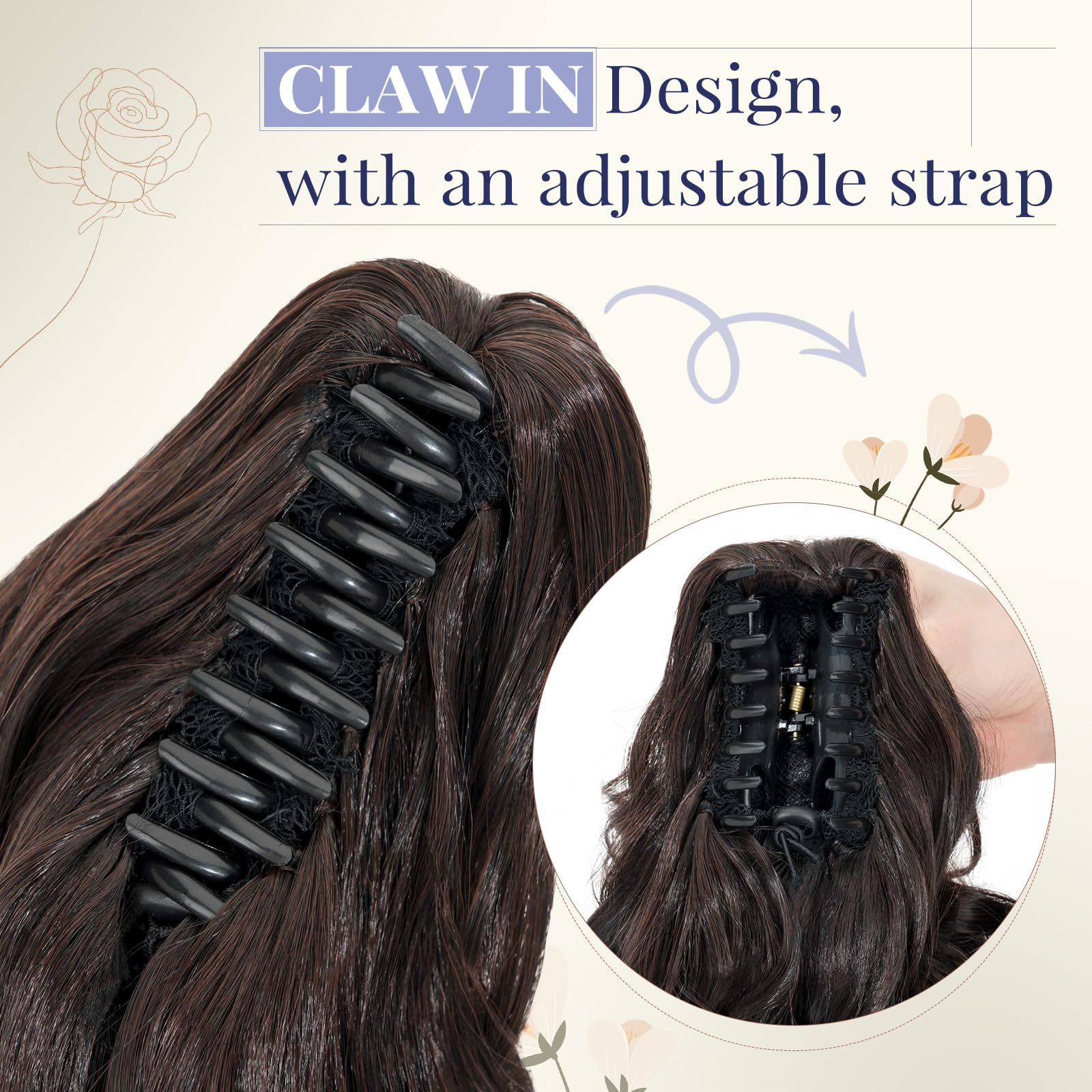TESS Claw On Ponytail Extension Matte Material 14 Inch/37cm Curly Wavy Clip In Pony tail Synthetic Hairpiece - Image 4