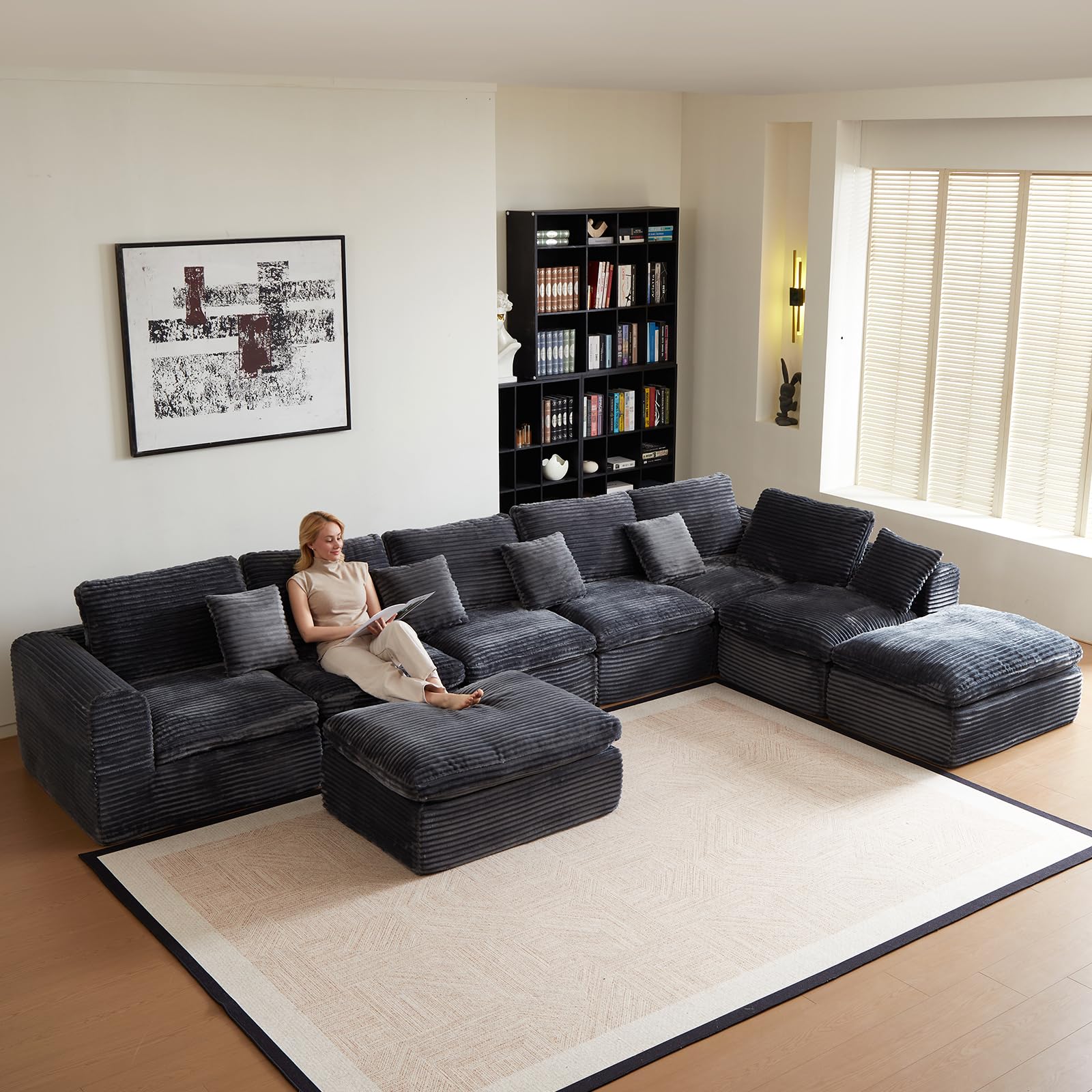 ERORVX 170" Oversized Sectional Couches for Living Room,U-Shaped Boneless Cloud Couch with Deep Seat and Pillows,Compressed Sofa in a Box Suitable for