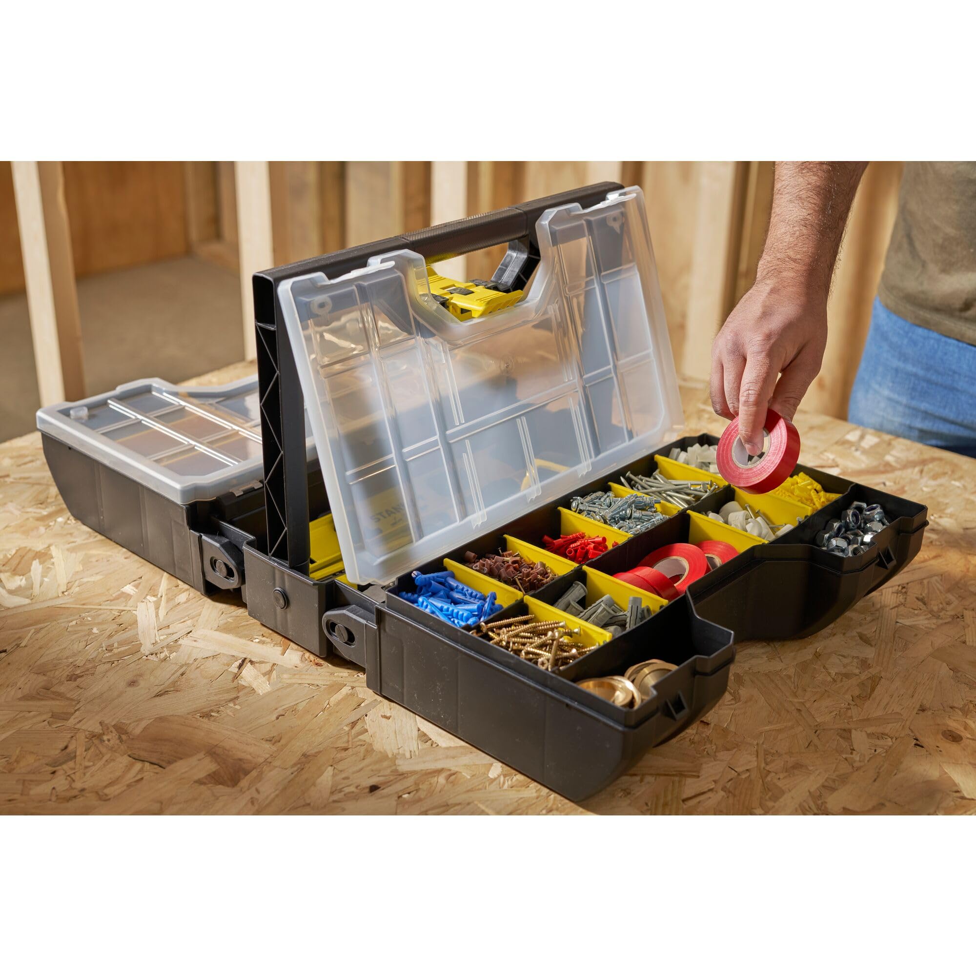 Stanley Stst1-71963 Organiseur 3en1 16,7L - 306 x 157 x 192mm - Couvercle en Plastique Transparent - Large Poignée - 15 kg maximale. Multicolore