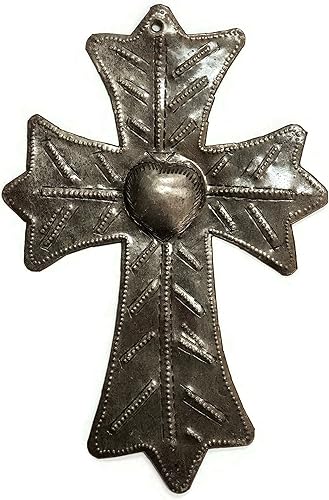 Cruz decorativa pequeña, metal bronceado, hecho a mano de material reciclado, colección colgante de pared, colgante de milagro, 3.9 x 5.9 in