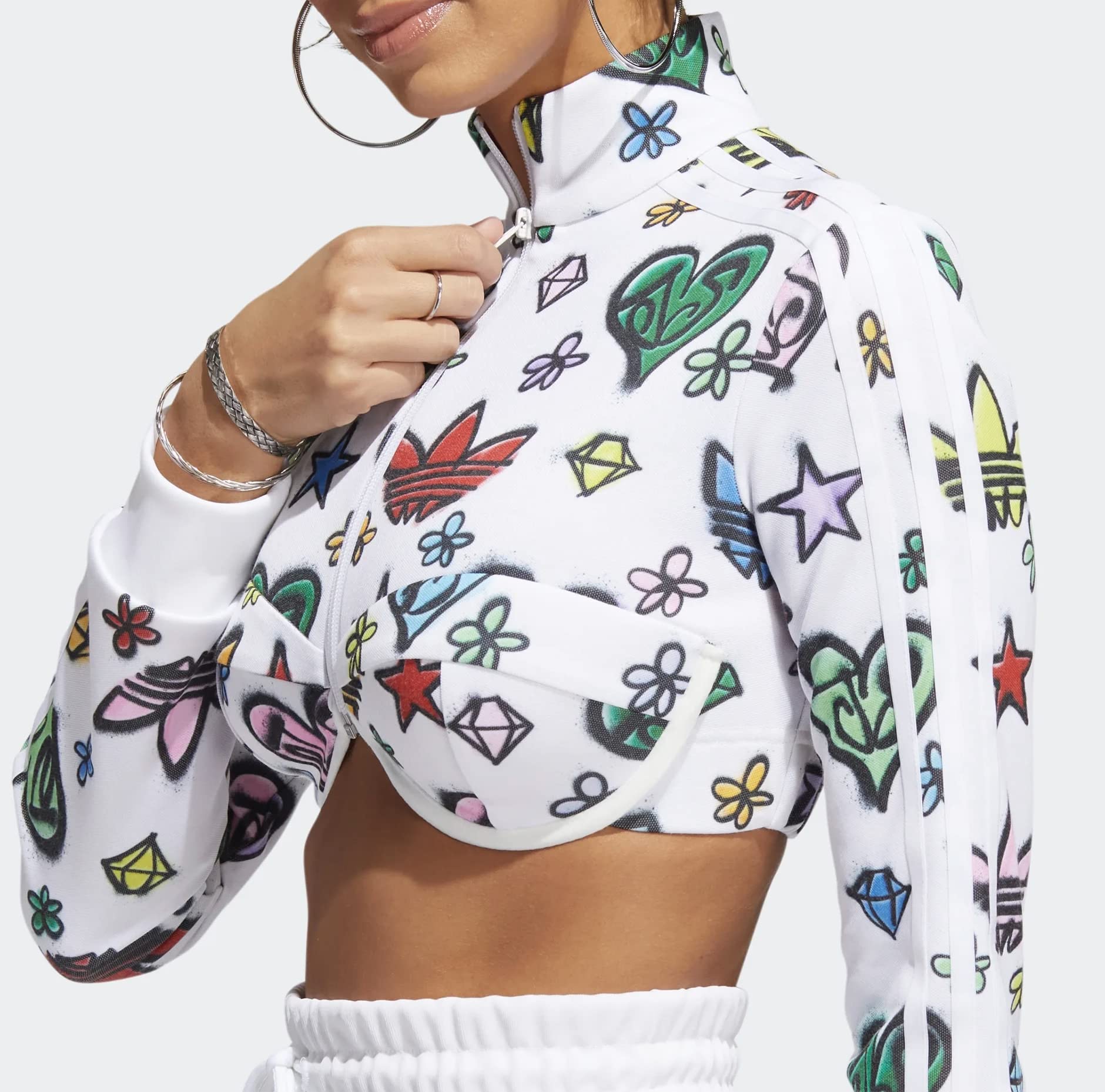 adidas ORYGINALS JEREMY SCOTT CROP TOP JEREMY SCOTT, BIAŁY, 2XS, biały, XXS