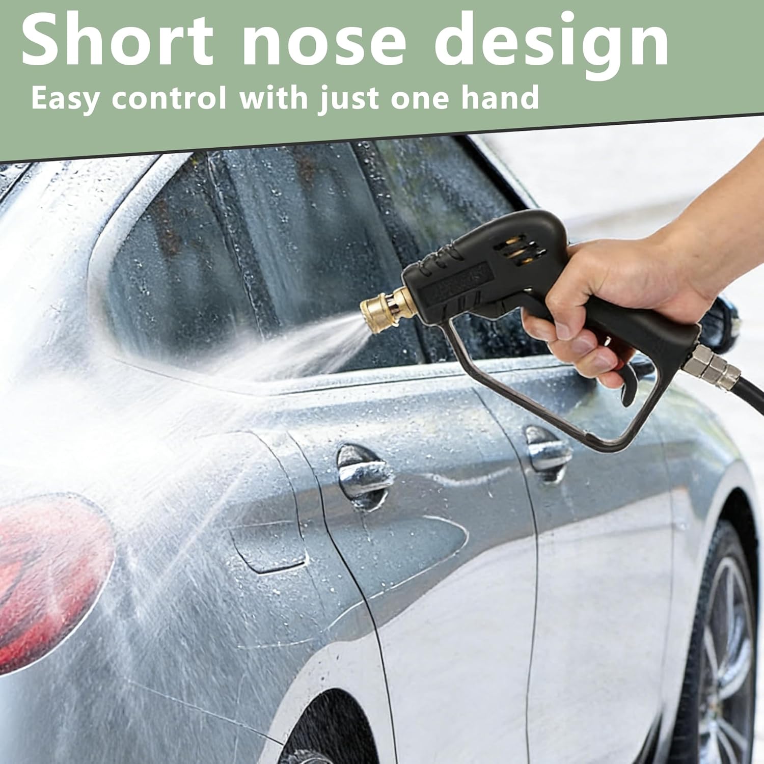 Short Pressure Washer Gun with Swivel, High Pressure Water Handle, Anti-Tangle Design, Max 4000 PSI with 5 Spray Nozzle Tips, 3/8'' Male Plug and M22-14/15mm Fittings for Car Detailing