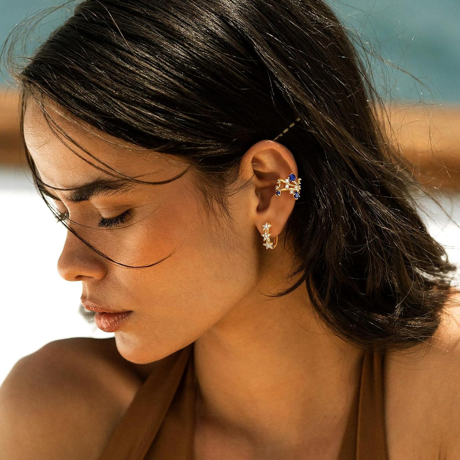 DREMMY STUDIOS Women Ear Cuff Non Piercing | 14K Gold Plated Cubic Zirconia Fake Earrings Wrap Clip on Cartilage Earring | Lightweight Hypoallergenic Jewelry SINGLE EAR CUFF - Image 3