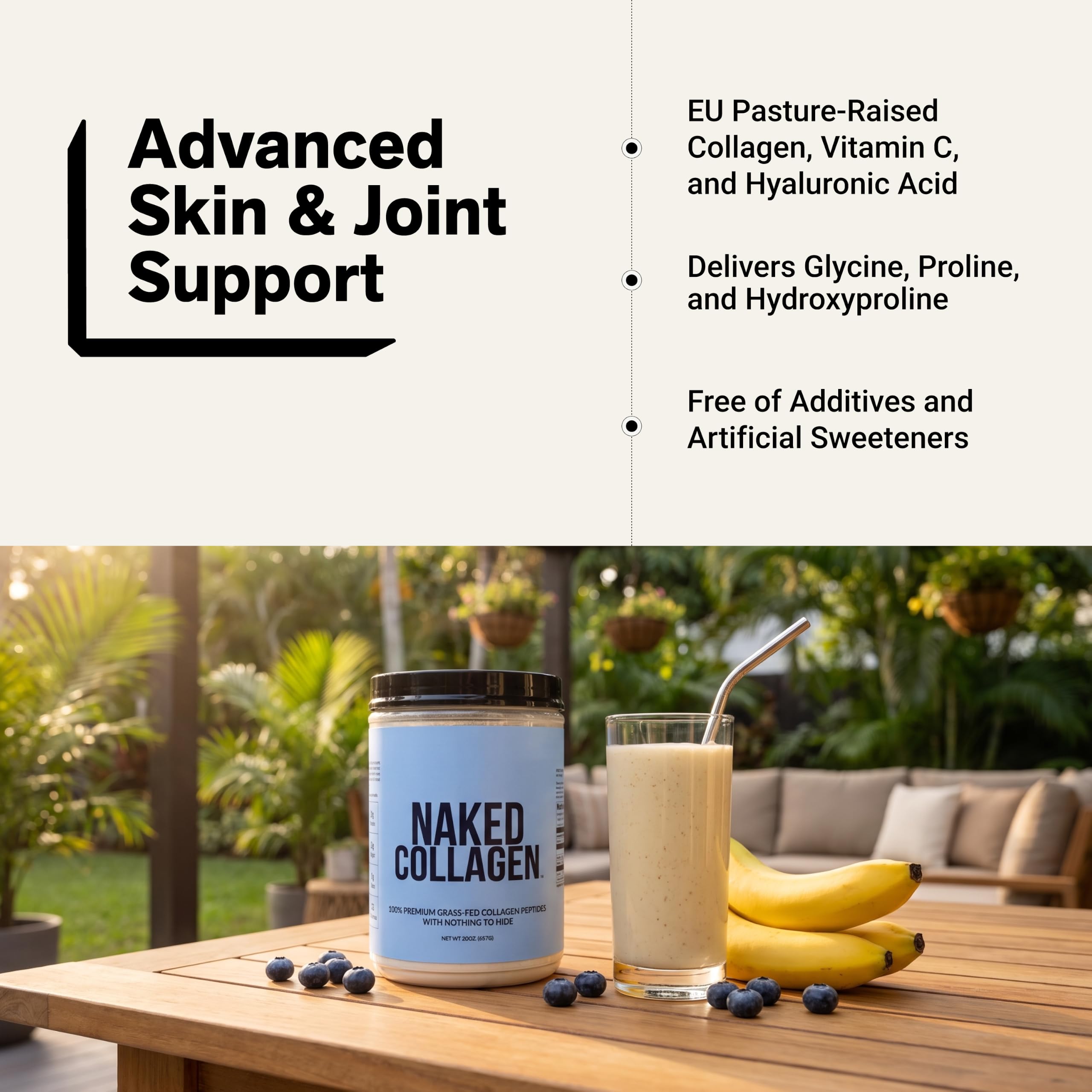 NAKED Collagen Advanced - Peptides Protein Powder, Hyaluronic Acid, Vitamin C, Pasture-Raised, Grass-Fed Hydrolyzed Collagen Supplement, Paleo Friendly, Non-GMO, Keto, Gluten Free, 1.3LB — Amazon image 6
