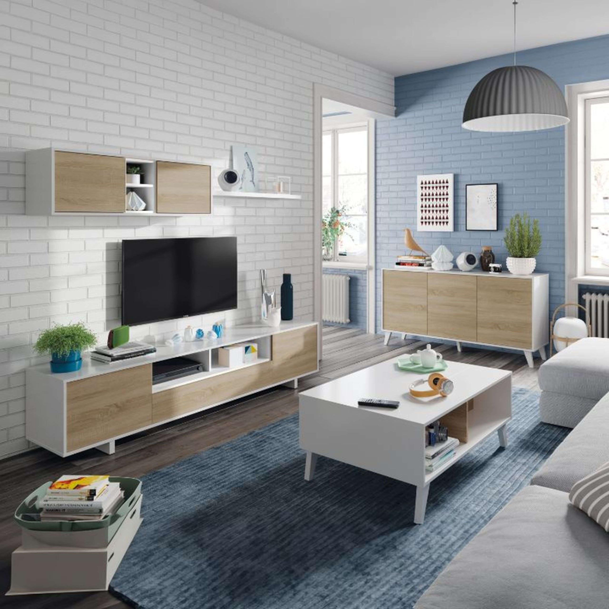 Miroytengo Conjunto Salón Comedor Estilo Moderno Mueble Modular Televisión Mesa Centro Elevable Aparador