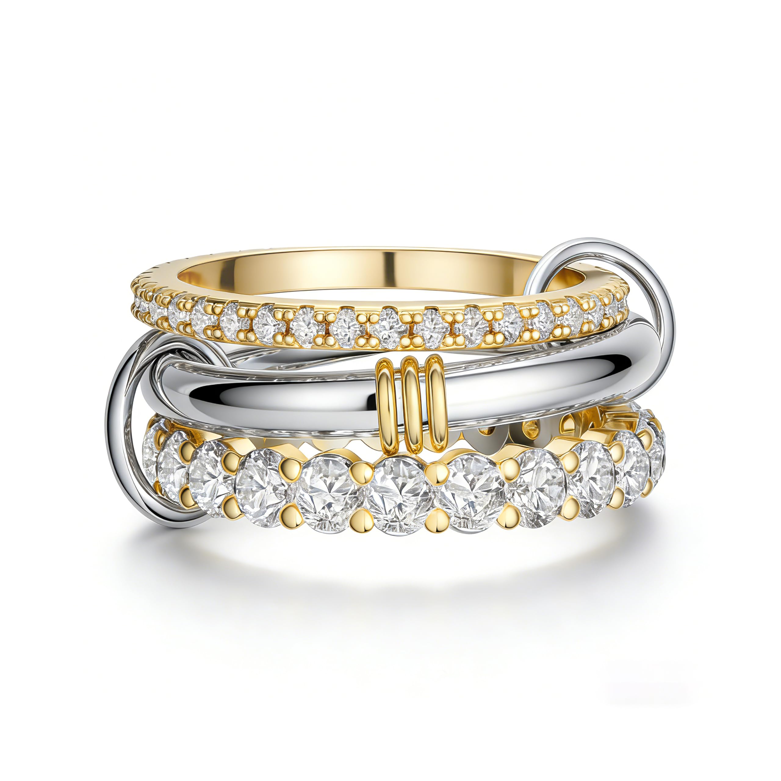 Affolace Stackable Rings for Women Non Tarnish, 14K Gold/Silver Plated Cubiz Zirconia Ring Dainty Chunky Gold Plated Rings Multi Ring Mixed Metal