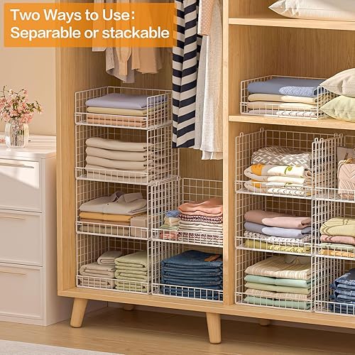 Miniatura 5 de Organizadores de armario apilables de 4 niveles y estantes de almacenamiento, sistema organizador de estantes plegables para armario, cajones de