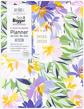 PlanAhead Large 2026-2028 Planner - 8.5"x11" - 2 Year Weekly & Monthly Academic Planner Notebook with Tabs - Fashion Floral Design - Spiral Calendar Agenda for School, Work & Office
