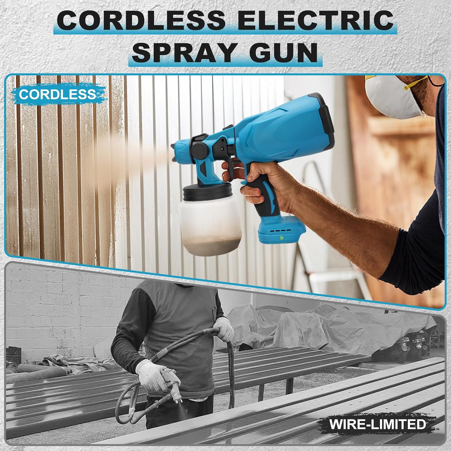 Cordless Electric Spray Gun, 21V Paint Sprayer Replacement for Battery, with 800ml Container,Rubber Coating Non Slip Handle for House Wall Painting Furniture Coating image 4