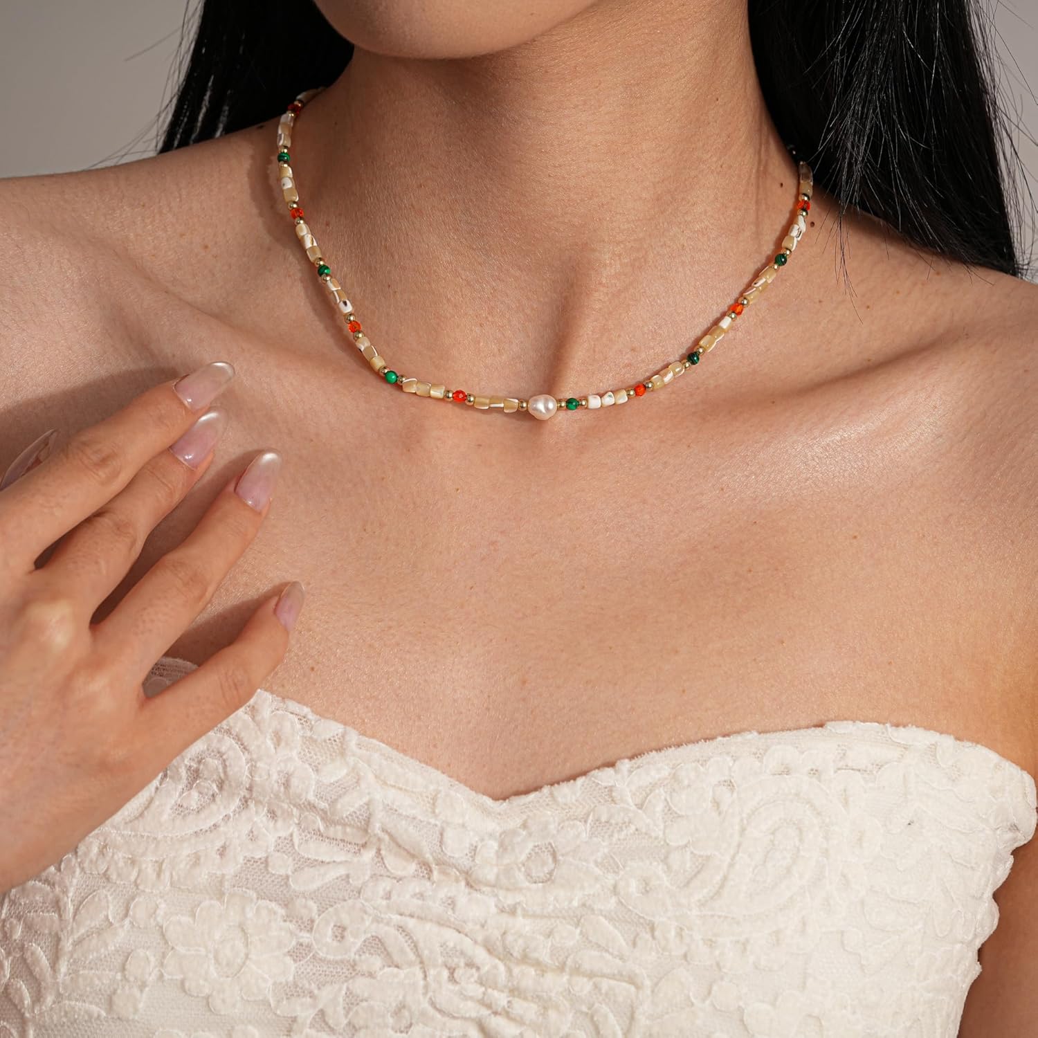 Beaded Necklaces for Women-Colorful Beaded Necklace Gemstone Choker Natural Stone Pearl Necklaces for Women Summer Boho Beach Handmade Jewelry - Image 2