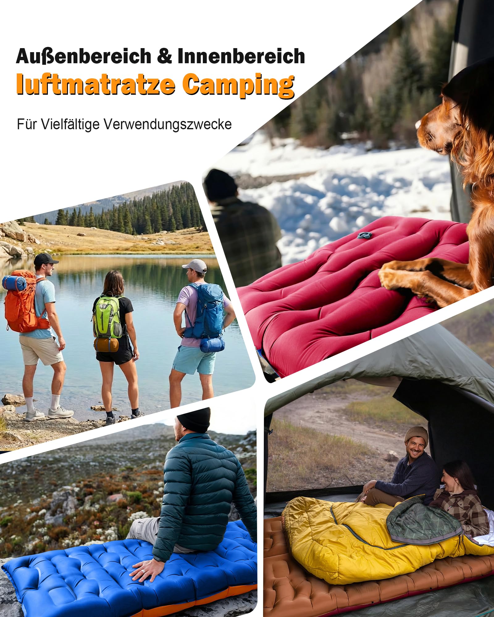 JasGood Isomatte Camping 15CM Ultraleicht Camping Luftmatratze mit Kissen und Fußpumpe Aufblasbare Matratze Kompakte Leichte Schlafmatte für Wandern Reisen Zelt Strand,Braun