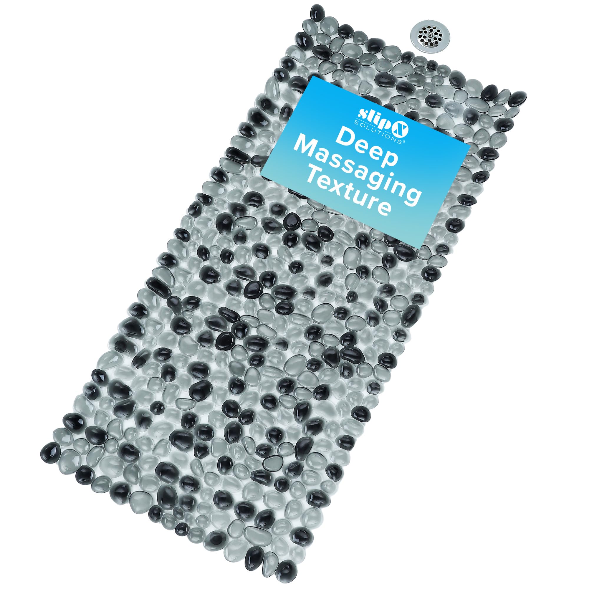 SlipX Solutions Non Slip Pebble Bath Mat for Shower & Bathtub 38x17 | River Rock Look | Accupressure | Massage Bath Mats for Tub | 188 Suction Cups | Machine Washable, Dark Gray Pebbles