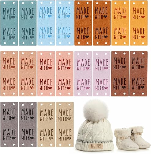 BENOSPACE 60 etiquetas de cuero para adornar corazones, accesorios de punto con agujero, coloridos, falsos hechos a mano con amor, para coser en la
