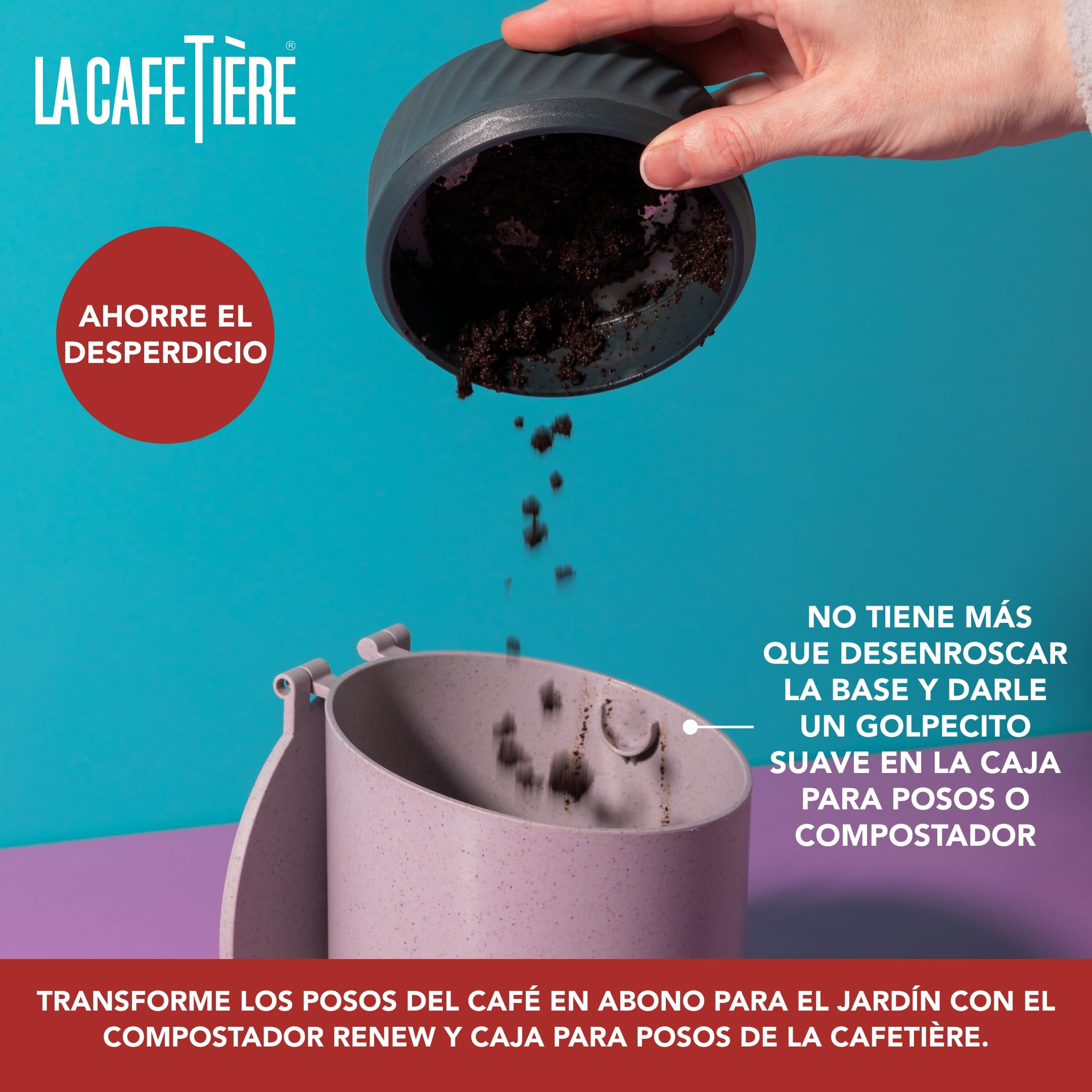 La Cafetière - Cafetera Zero con capacidad para 8 tazas y juego de tazas, prensa francesa resistente al calor, mango de vidrio y base de silicona extraíble, fácil de limpiar, color verde
