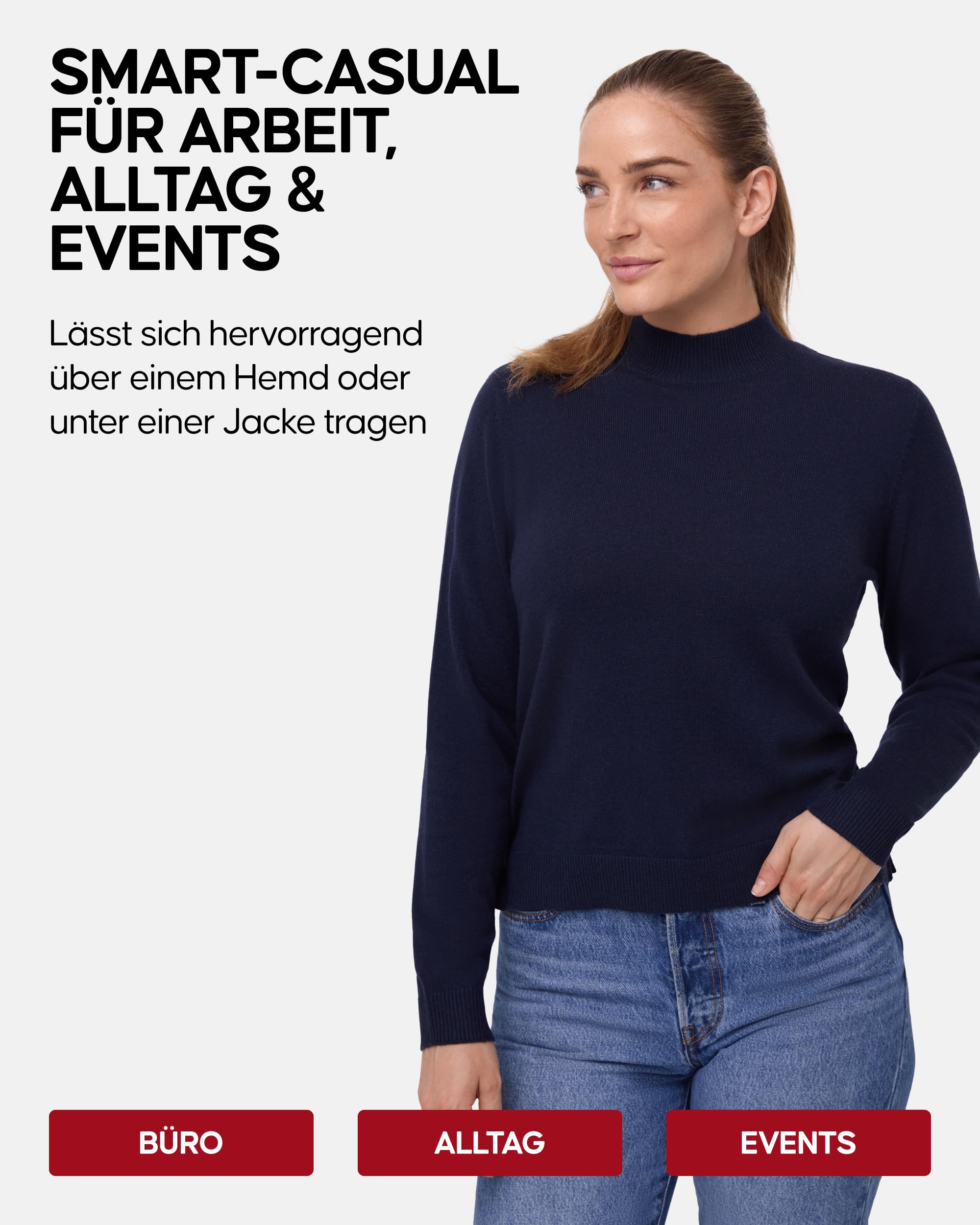 DANISH ENDURANCE Merinowolle Pullover mit Kaschmir, Premium Strickpullover Damen mit Stehkragen, Luxuriös & Weich, Wollpullover Damen