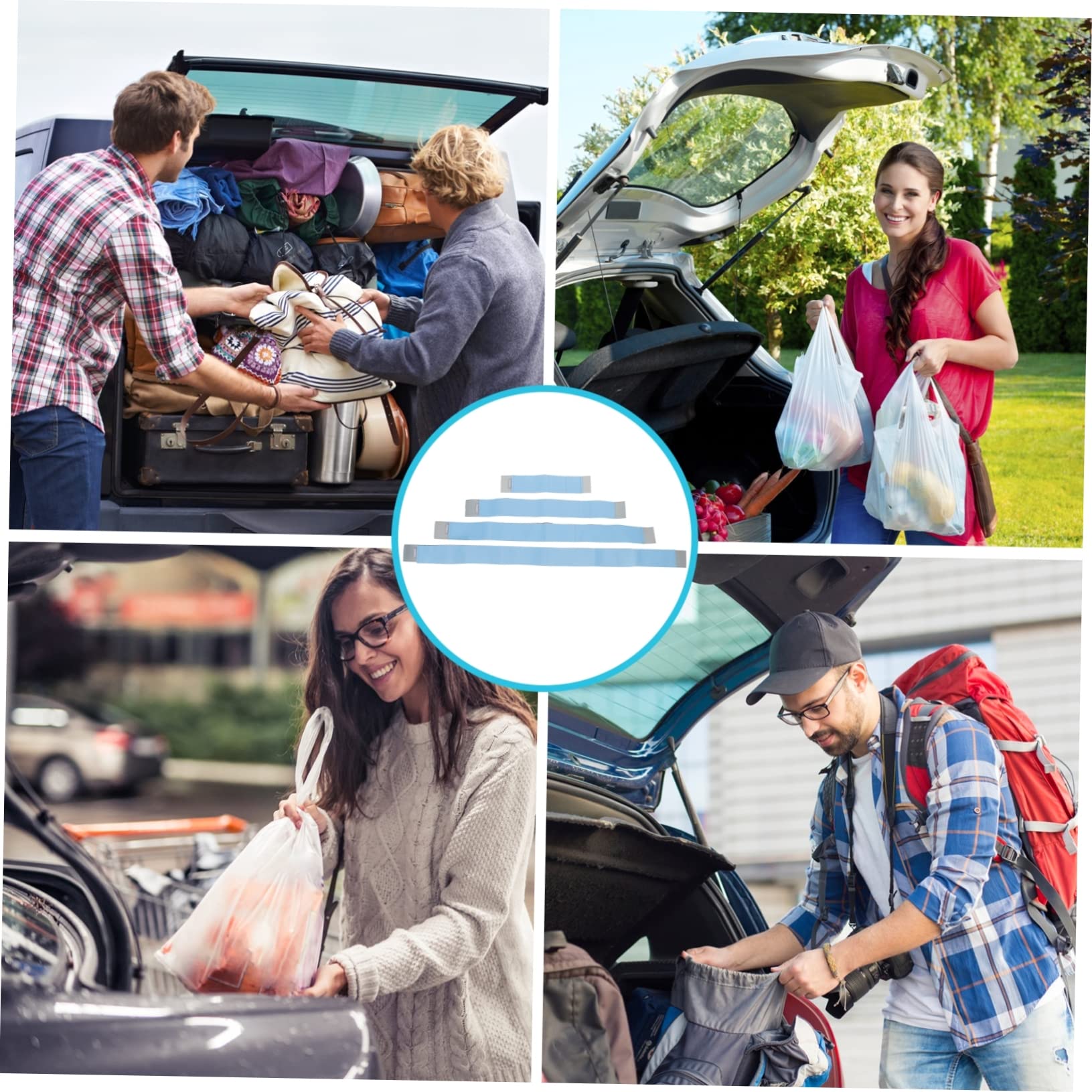 CIYODO 4 Pcs Strap Car Trunk Fixing Accessory Car Tie Down Straps Car Extinguisher Holder Trailer Straps Auto Fixing Belt Car Trunk Fixed Belt Car Fixing Band Blue Polyester Blend