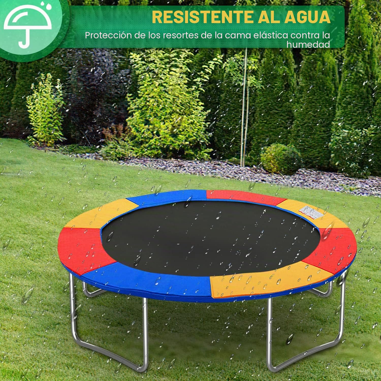 Herrselsam Cubierta de borde para cama elástica, resistente a los rayos UV, protección de bordes, alfombrilla de seguridad, accesorio para cama elástica de fitness, multicolor