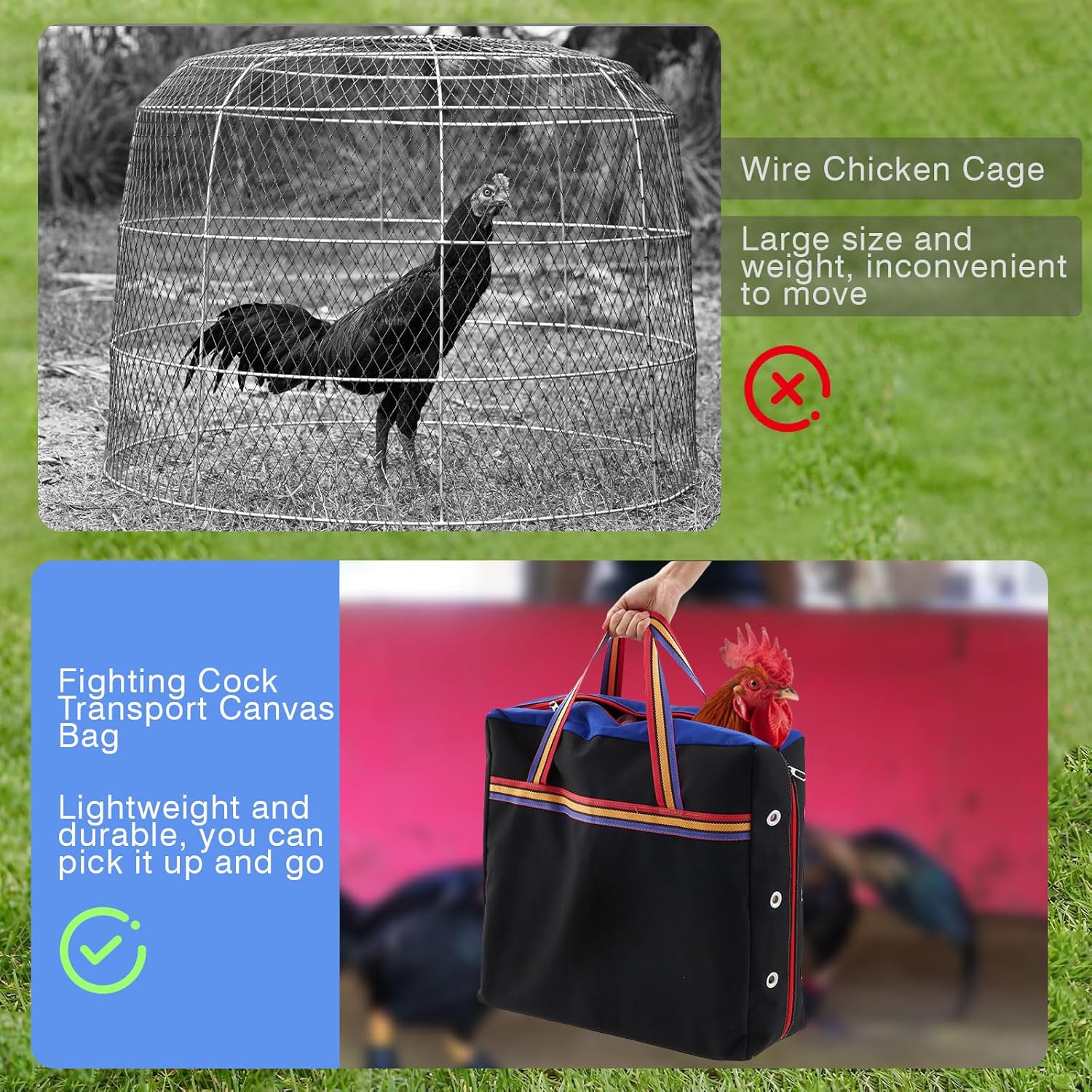 Gilprop Single Compartment Cage for Transporting Roosters, Galponeras Bolsa Jaulas para Gallos De Pelea, Maleta Cargador Carrier Case Chicken Crates Travel Competition Canvas Bag Fighting