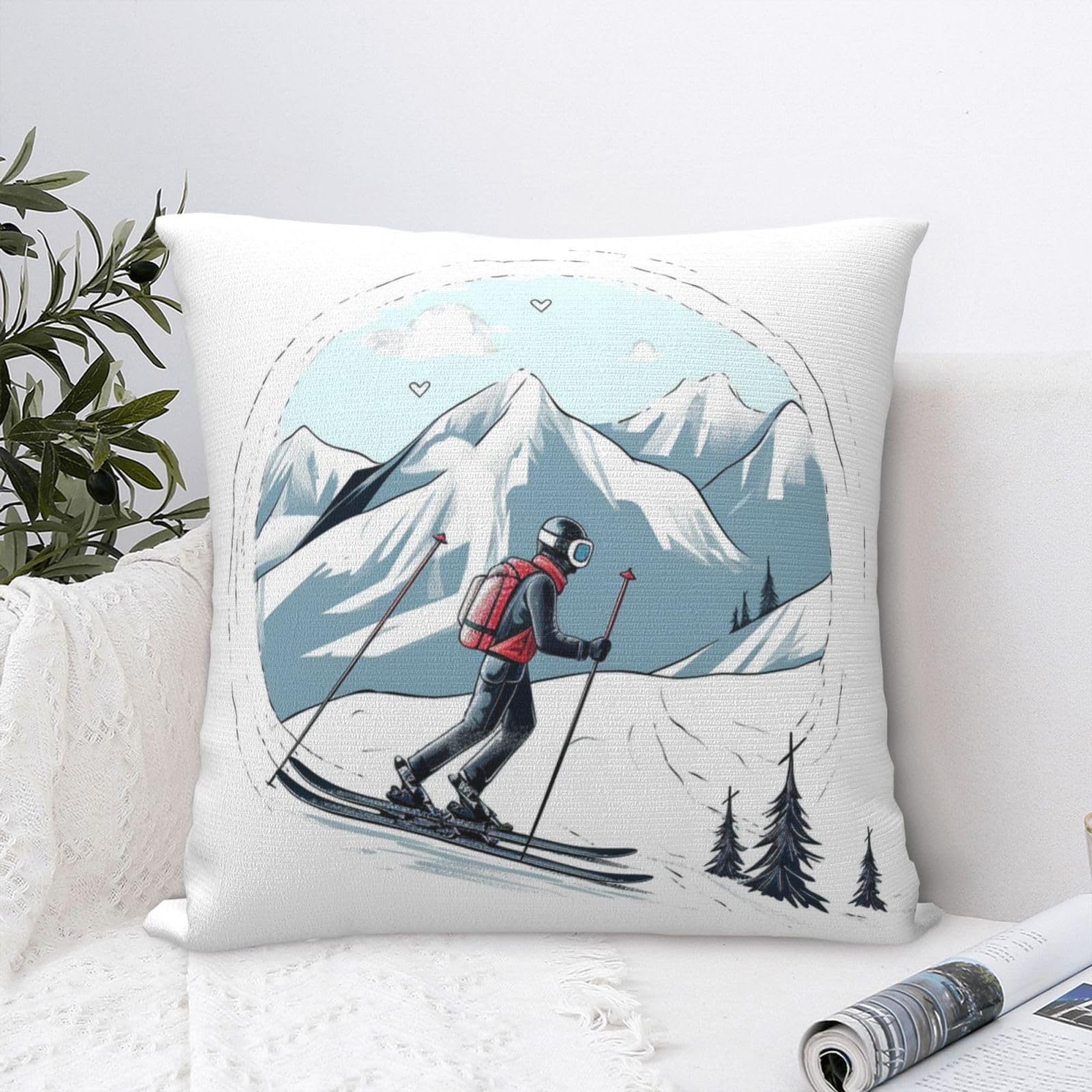 FodPand Luxury Velvet Throw Pillow Covers 24"x24" Super Soft Decorative Pillow Cases - Skiing Theme Pillowcases Modern Lumbar Cushion Cases for Couch Sofa Bed Pillow Shams