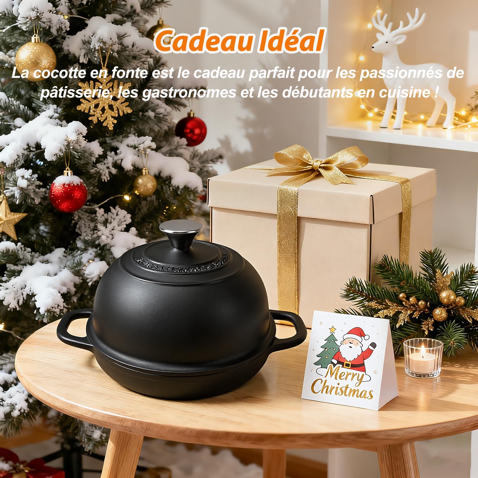 AHJ Pré-culotté Cocotte en Fonte pour Cuisson du Pain,24 cm/4,7L Dutch Oven