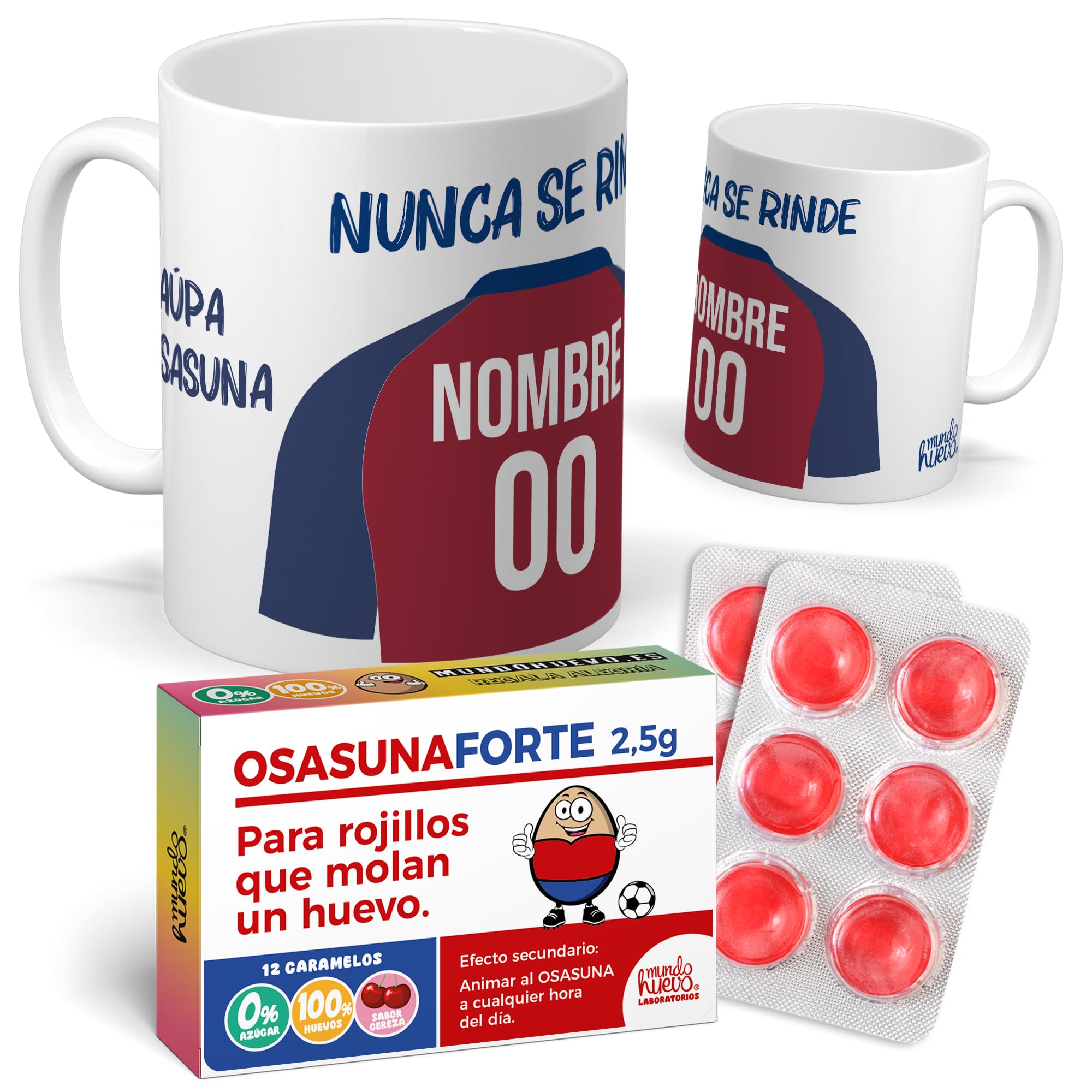 mundohuevo Pack regalo personalizado | Taza personalizada con nombre y número fútbol Osasuna + Caramelos divertidos | R…
