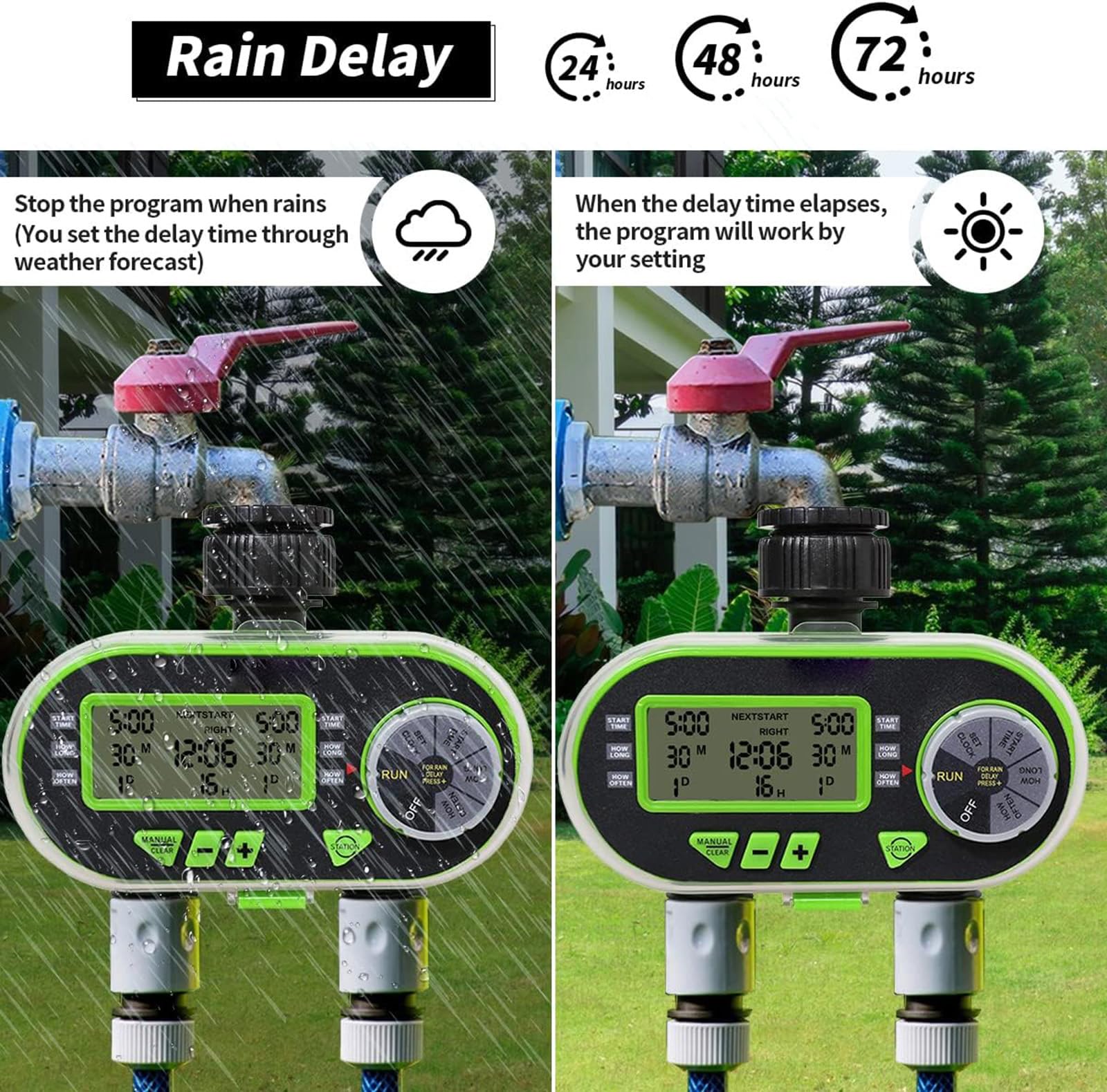 Timer di irrigazione automatico per fiori, con display LCD e impostazioni di irrigazione personalizzabili, efficiente dispositivo di irrigazione a due sezioni per giardini domestici