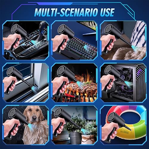 Miniatura 2 de Achsan - Potente plumero de aire comprimido para limpieza profunda, limpiador de teclado para limpieza de oficina, PC, recargable, 3 velocidades,