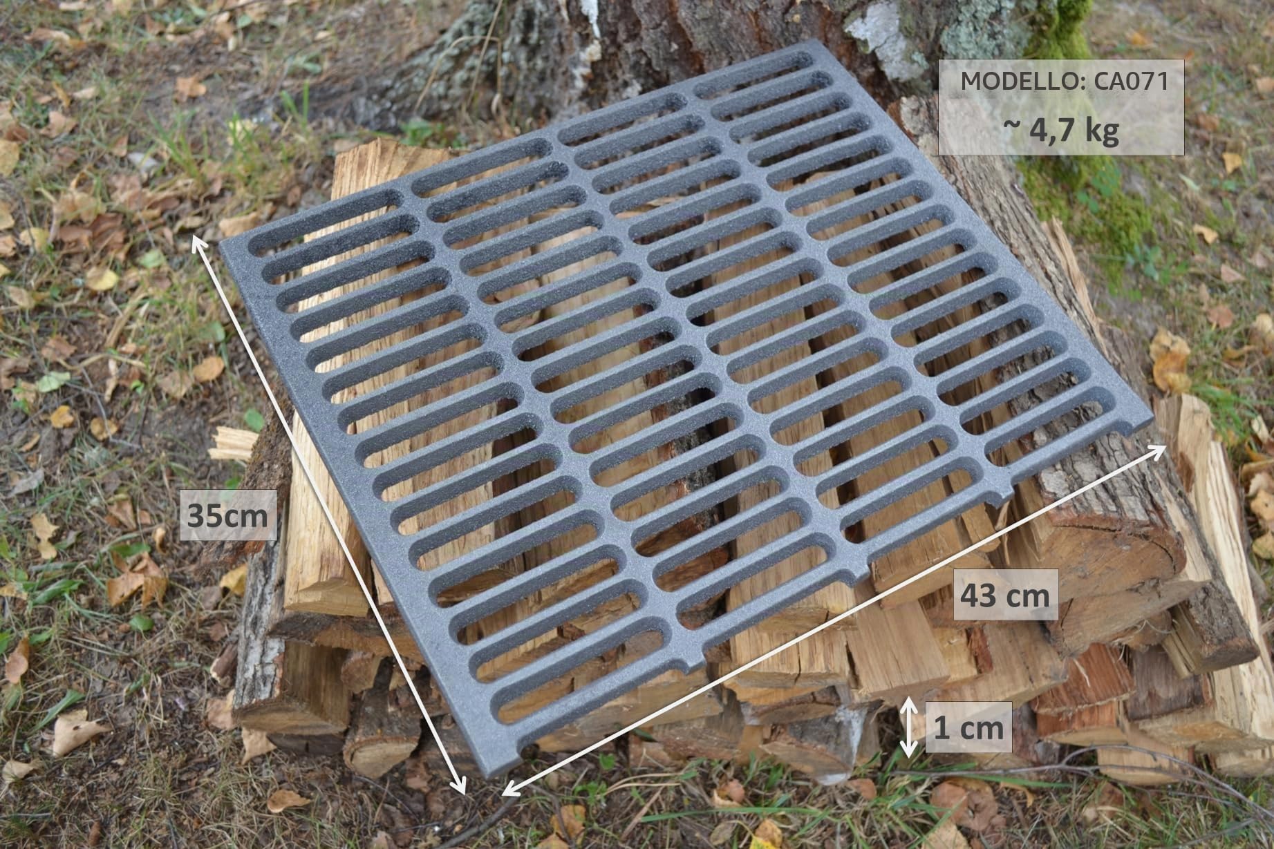 SEZAM Griglia in ghisa, 43 x 35 cm, griglia per stufa, griglia per cenere, vari diametri, adatta per camino, griglia da tavolo, griglia del forno, griglia del fuoco, griglia per carbone, barbecue