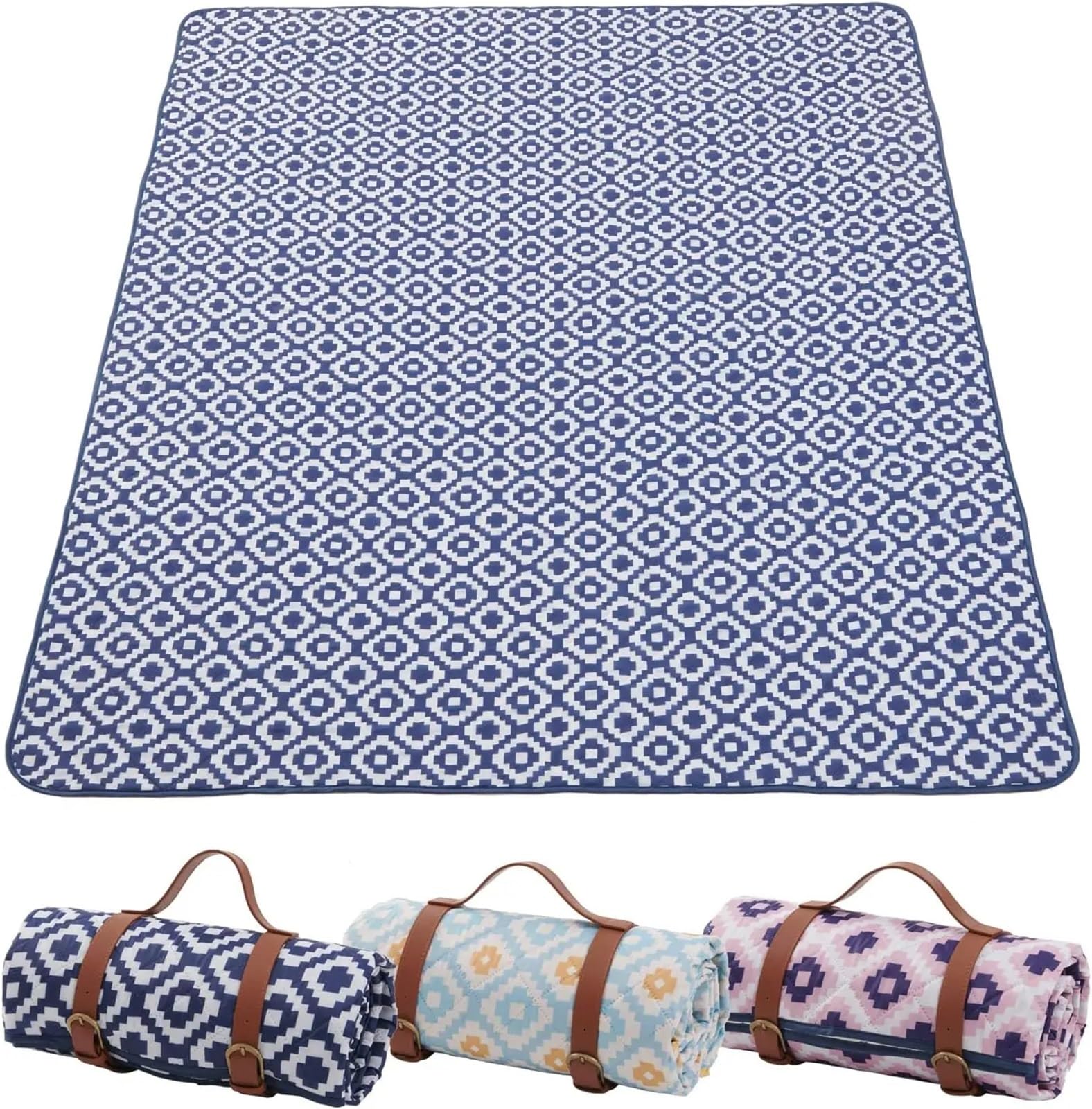 Telo Picnic Grande coperta da picnic con tracolla, impermeabile, anti-sabbia, spiaggia, cuscino singolo, portatile, for parco, viaggio, escursionismo(Blue)
