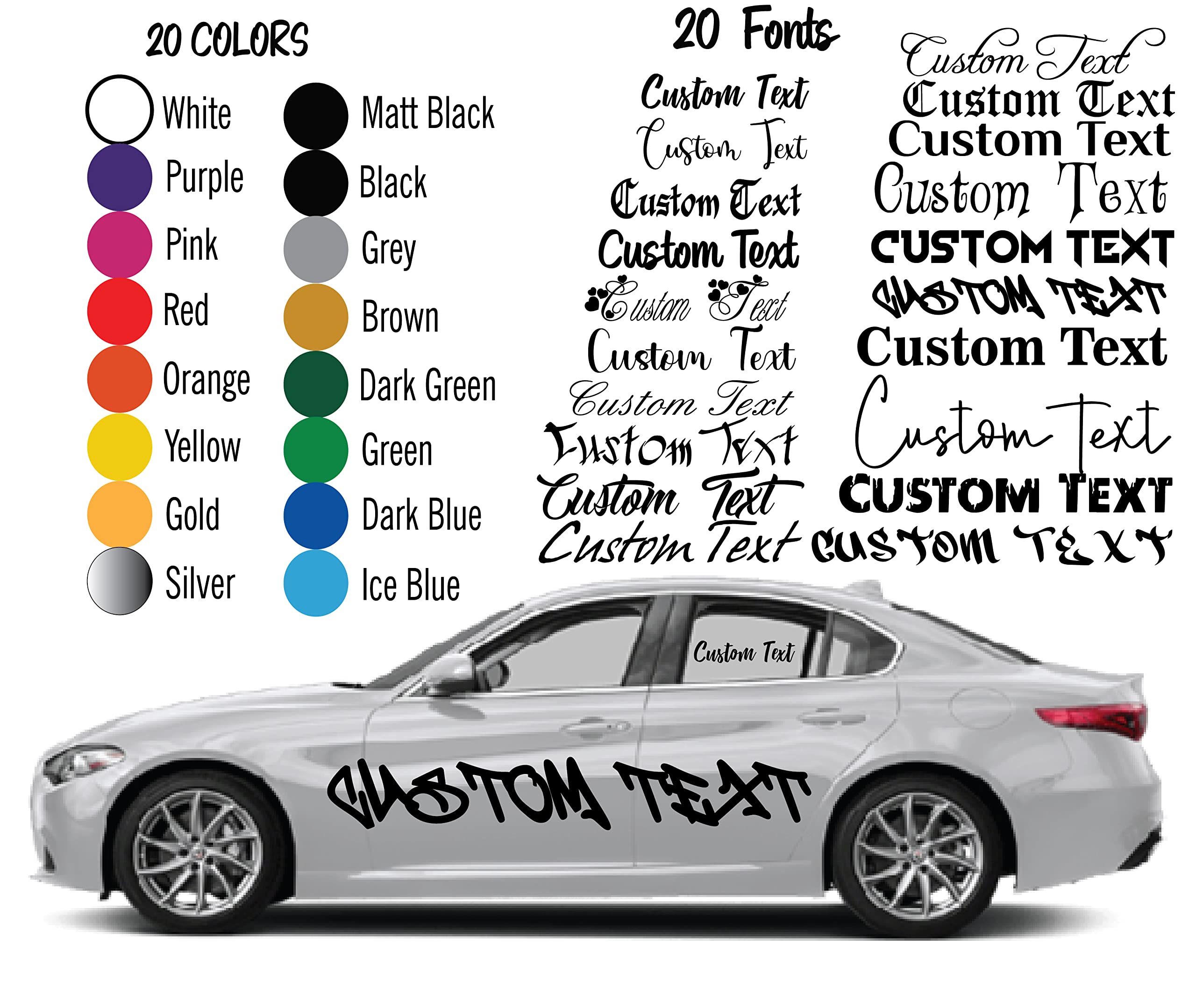 Design Your Own (20 Fonts + 20 Colors) Custom Vinyl Decal - Custom Vinyl Lettering Decal Sticker Auto Car Window, Business Glass, Boat, Truck, Door, Trailer Windshield Graphic Banner Personalized