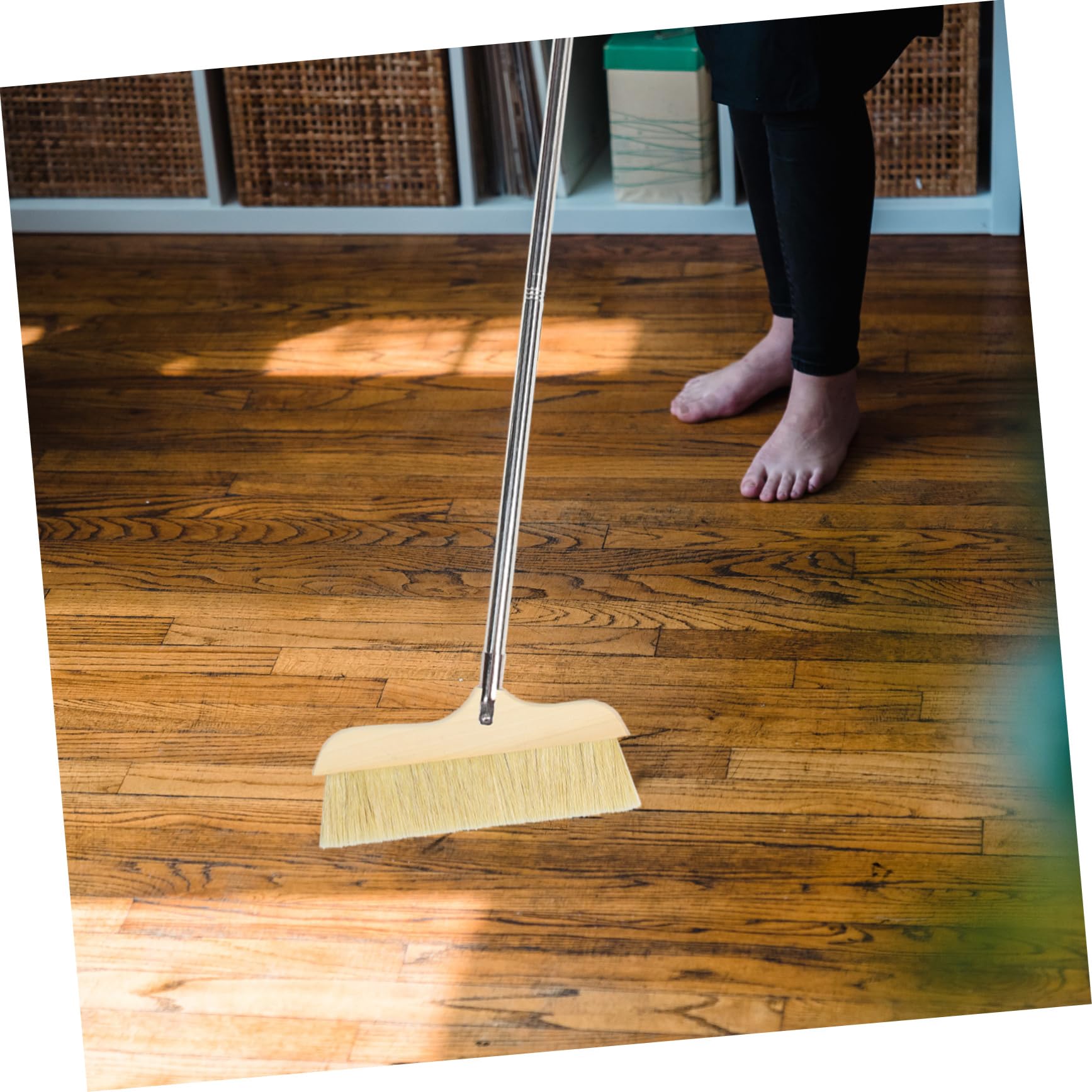 DECHOUS Solid Wood Bristle Broom Wood Broom Kitchen Broom Heavy Duty Household Broom Outdoor Wooden Broom Indoor Broom Bench Wood Slats Home Broom Floor Stainless Steel Sweeping Brush