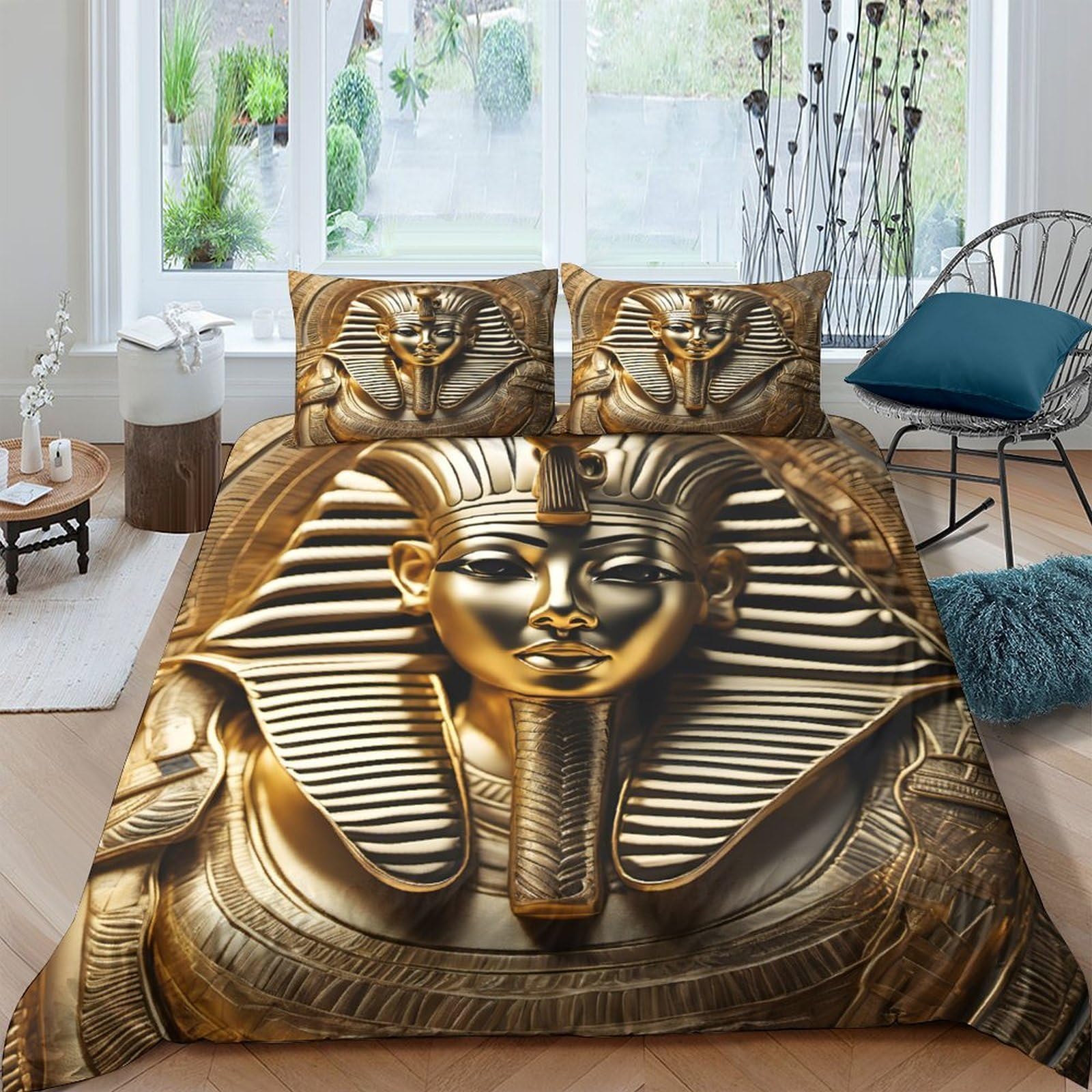 Ctjqhvkz Style-5 3D Printed Pharaoh Gold Fitted Sheet Microfiber Soft Egyptian King Bed Cover For Bedroom Guest Room Dorm Decor Single（135X200cm）