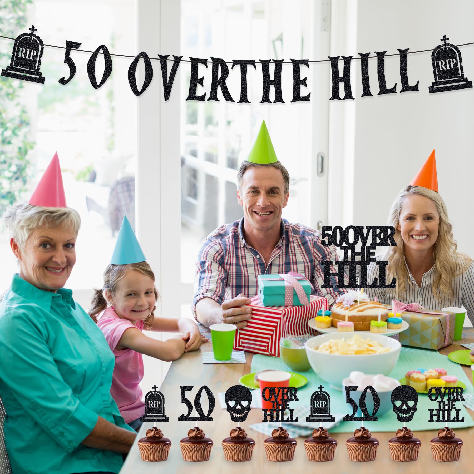 Amazon.com: Over The Hill 50th Birthday Decorations - Over The Hill Party  Supplies, Including Banner Cupcake Toppers, Funny 50th Birthday Decorations  Banner Kit for Women Men Anniversary Party Decor : Home \u0026, image size:1800x1800